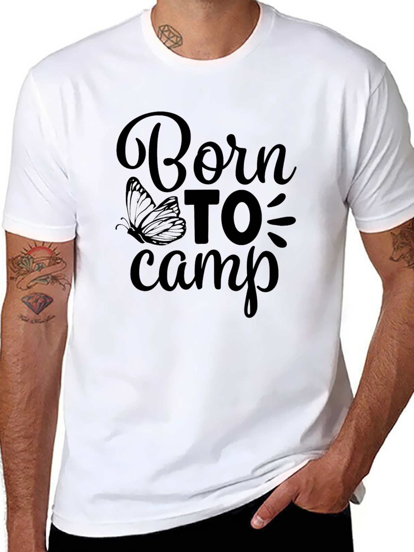 Black Born To Camp Graphic Tee - Black Cotton T-Shirt view 8