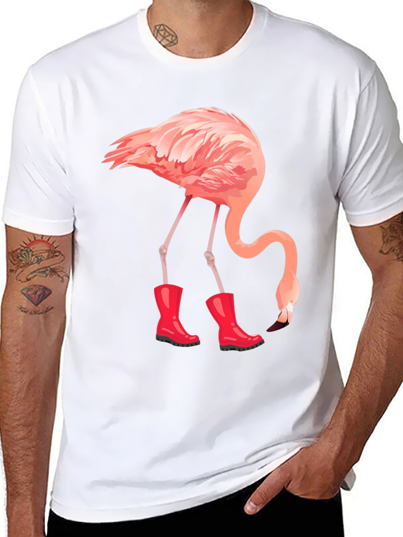 Black Flamingo in Boots Graphic Tee - Quirky Unisex T-Shirt view 8