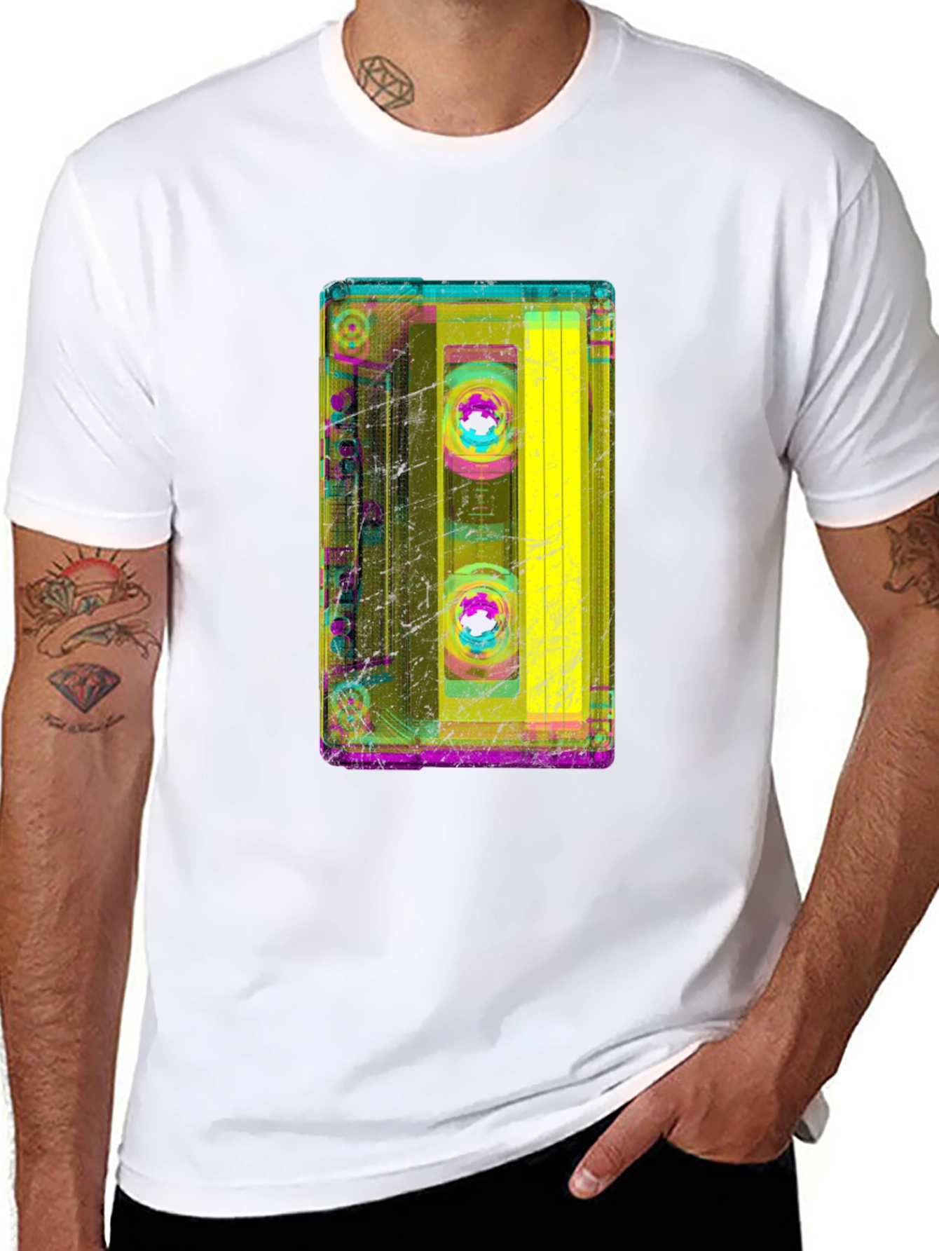 Black Retro Cassette Tape Graphic Tee - Black Cotton T-Shirt view 8