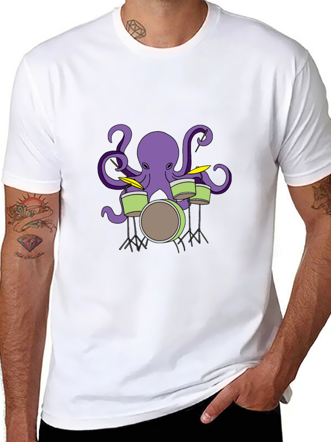 Black Octopus Drummer Graphic T-Shirt - Black view 8