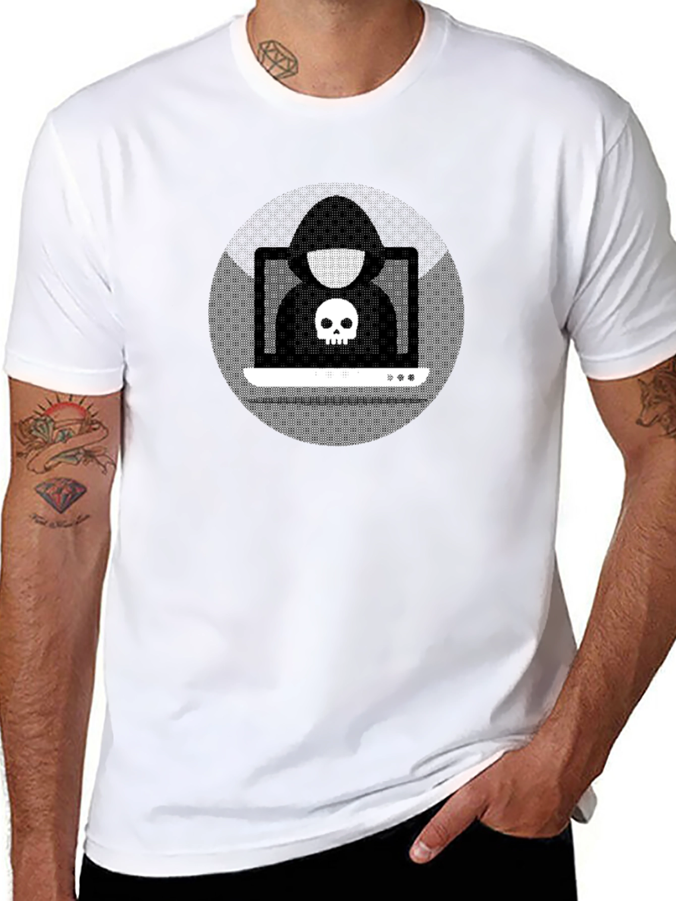 Black Hacker Skull Graphic Black T-Shirt view 8