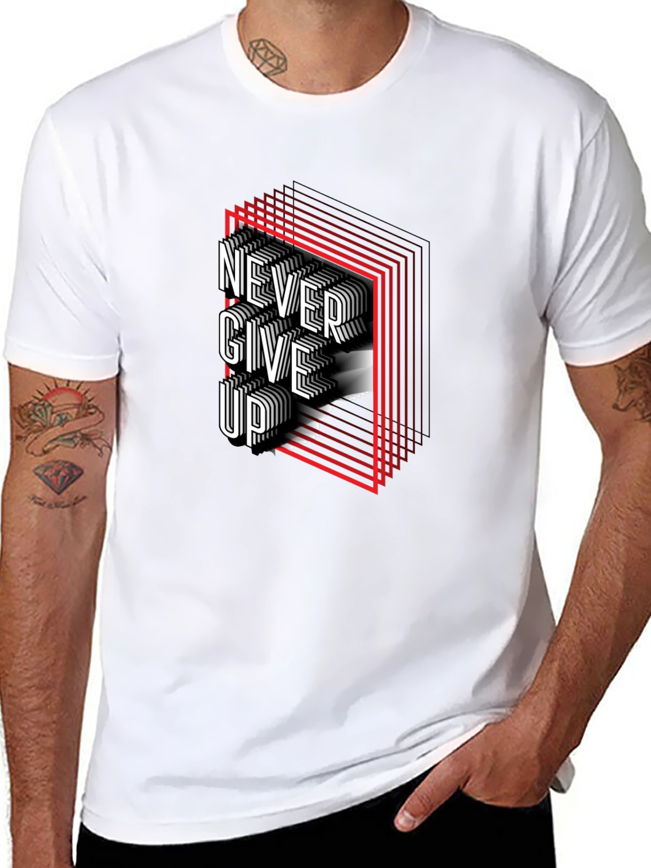 Never Give Up Graphic Print T-Shirt - 8
