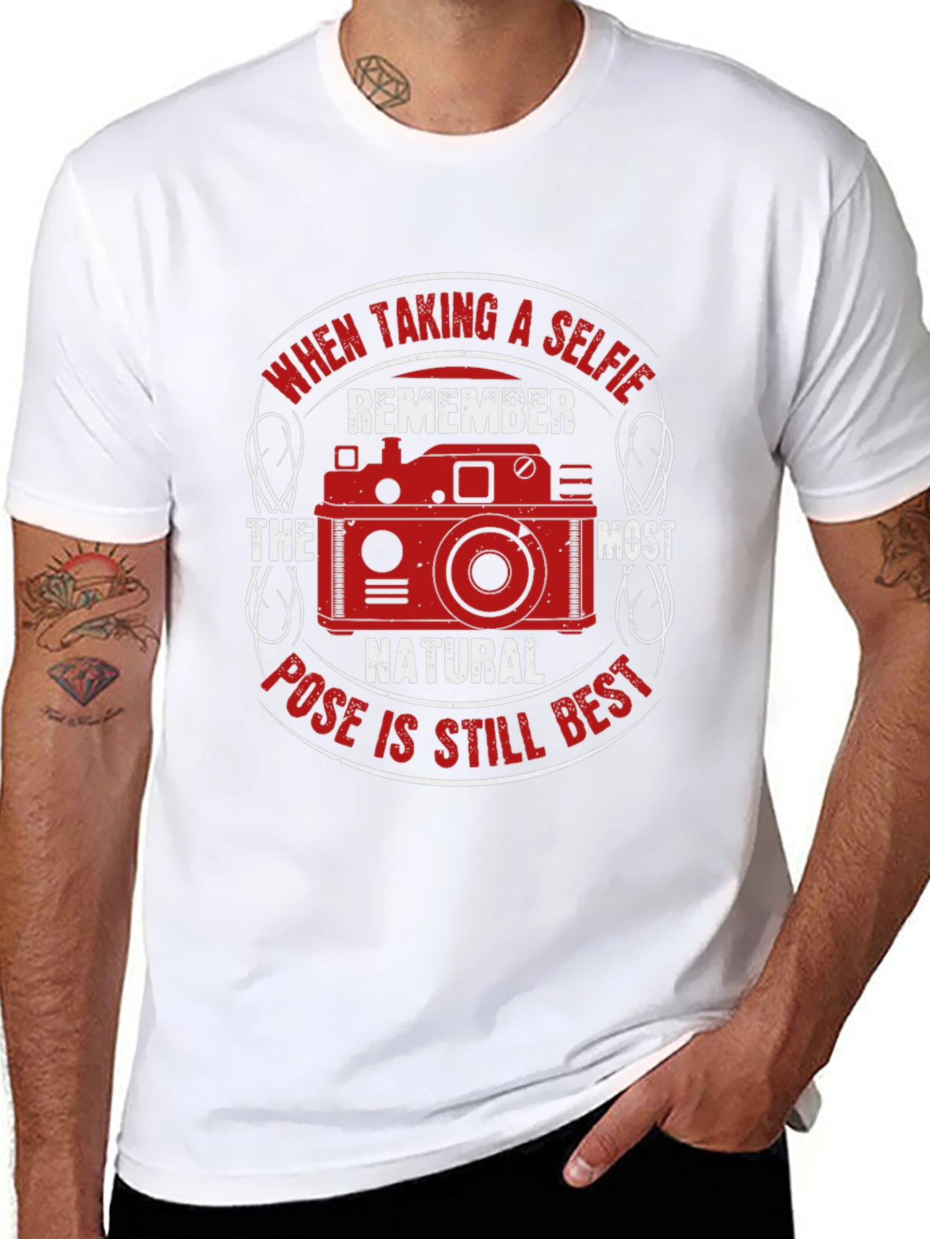Black Selfie Camera T-Shirt - Natural Pose Best view 8