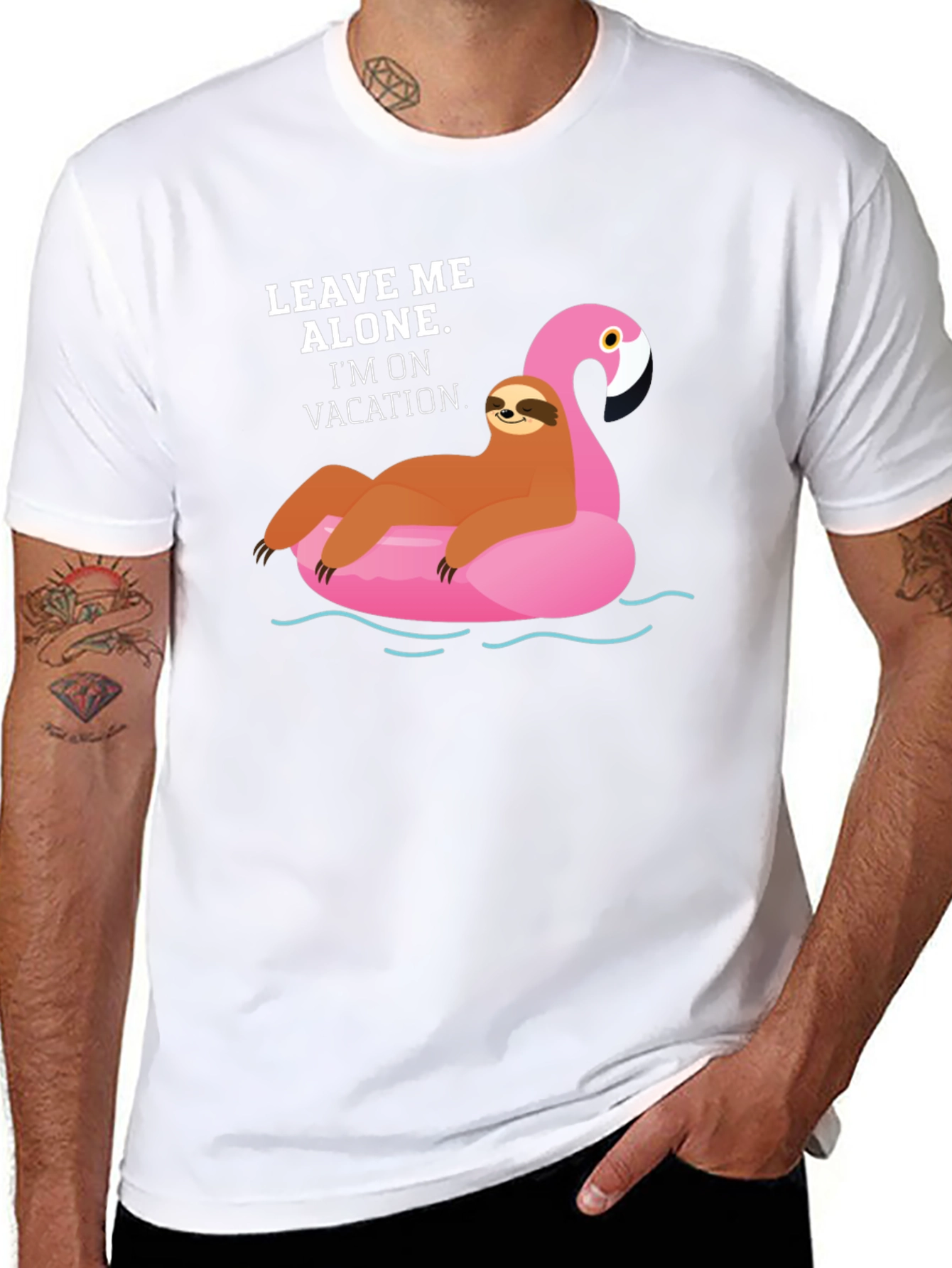 Black Vacation Sloth Flamingo Graphic T-Shirt view 8