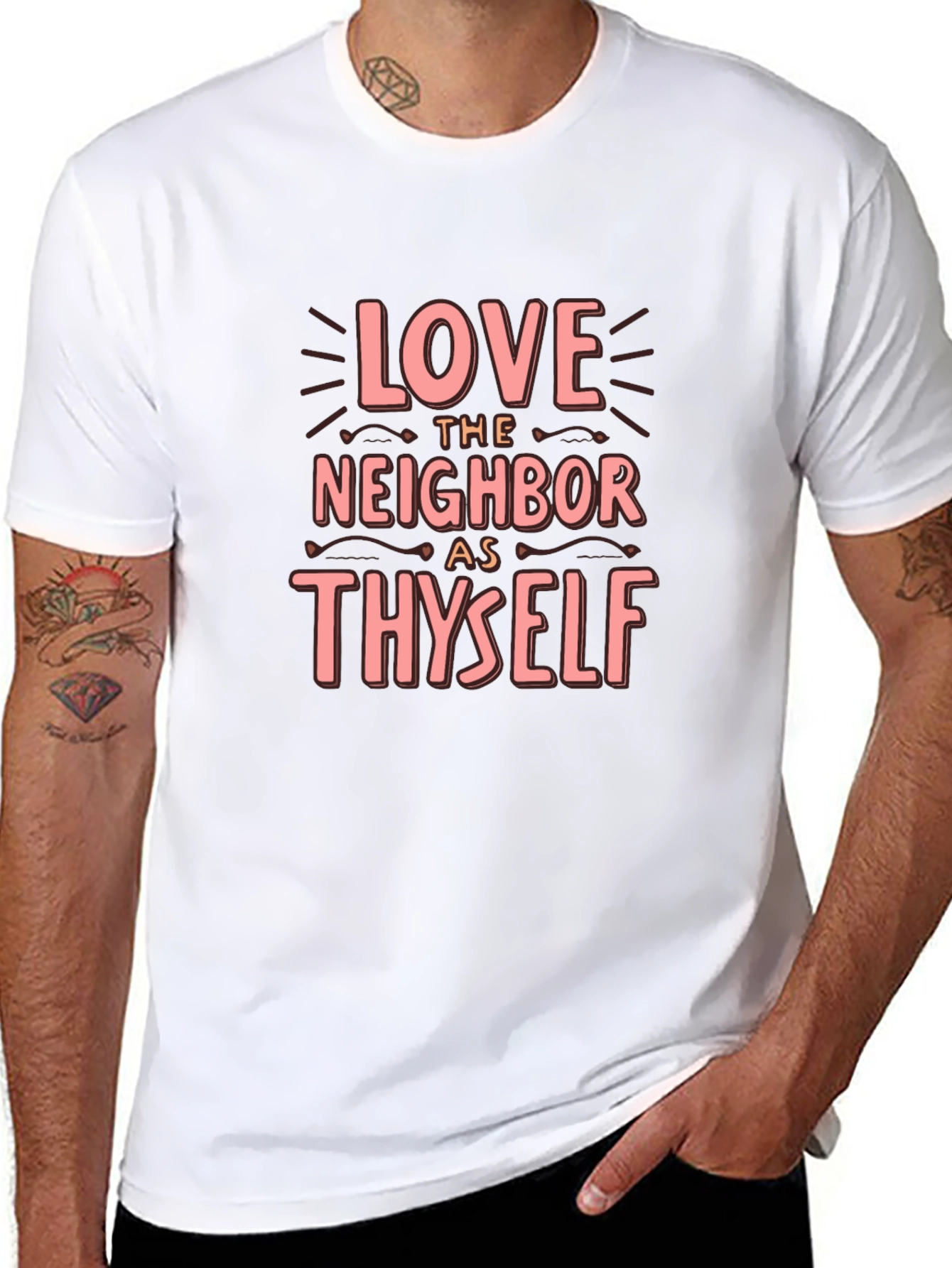 Black Love Thy Neighbor T-Shirt - Black Crew Neck view 8