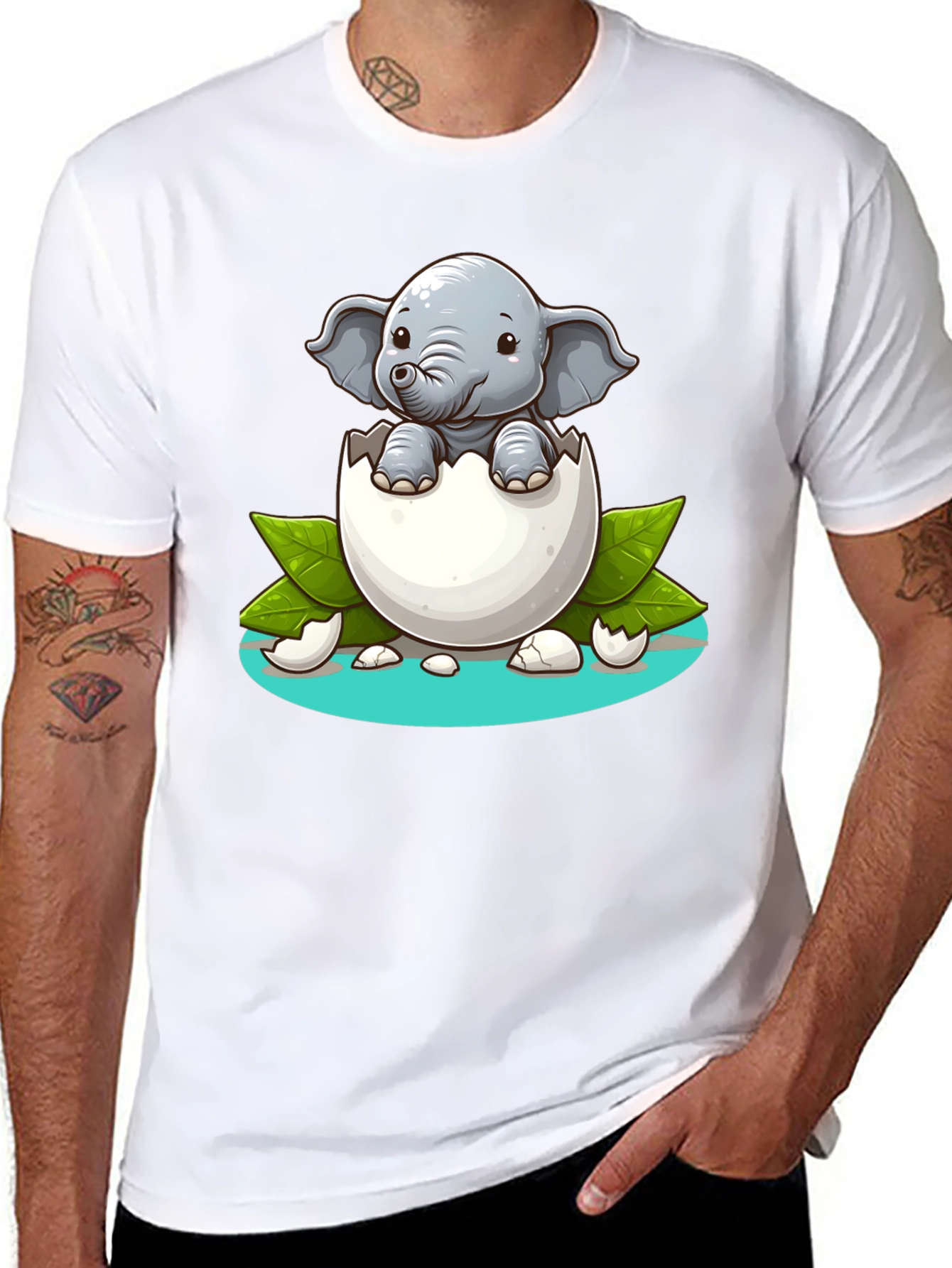 Black Cute Elephant Hatching T-Shirt - Unisex Graphic Tee view 8