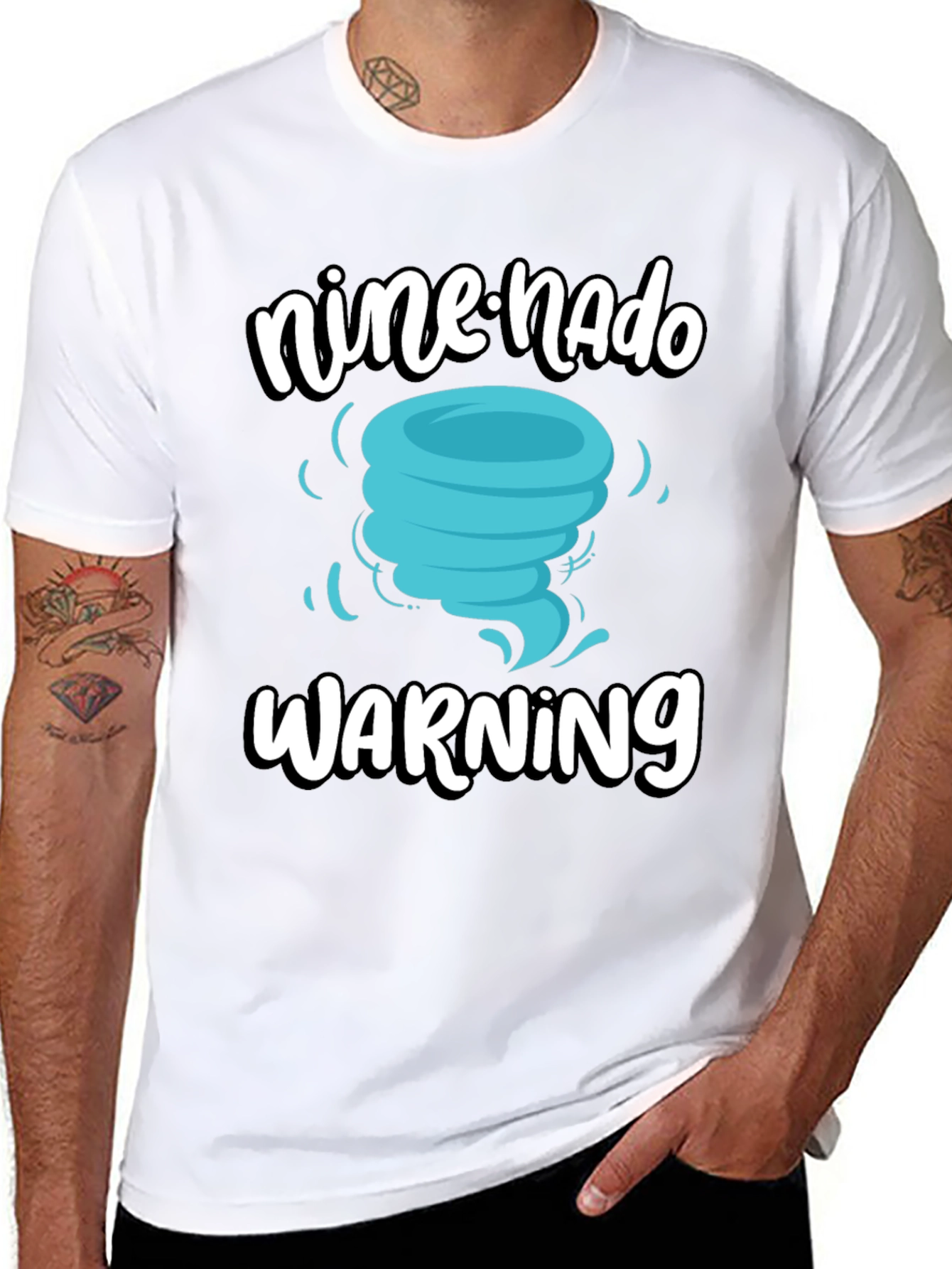 Black Nine-nado Warning T-Shirt: Fun Birthday Tornado Tee view 8
