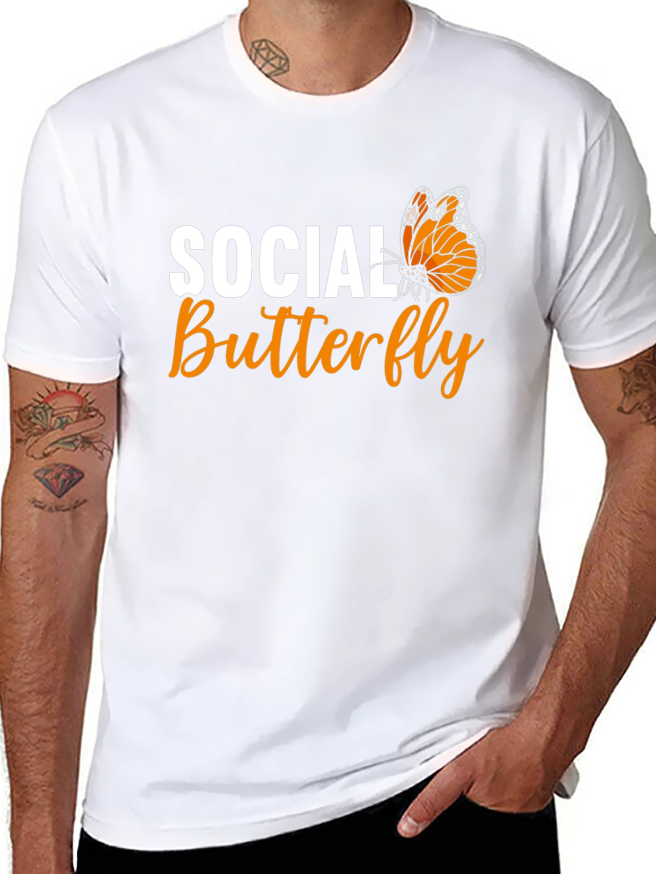 Black Social Butterfly Graphic Tee - Black Unisex T-Shirt view 8