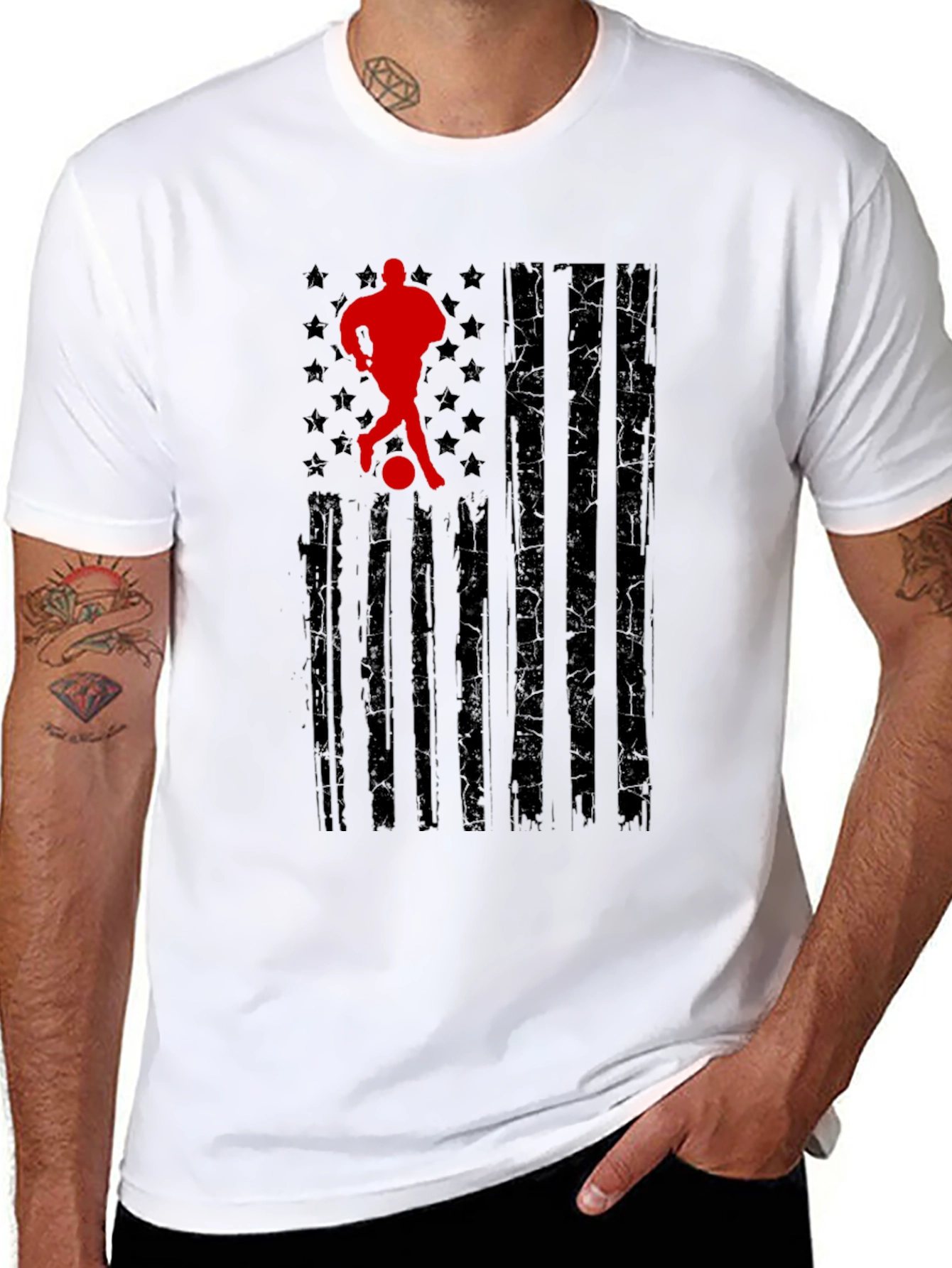 Black Soccer American Flag T-Shirt view 8