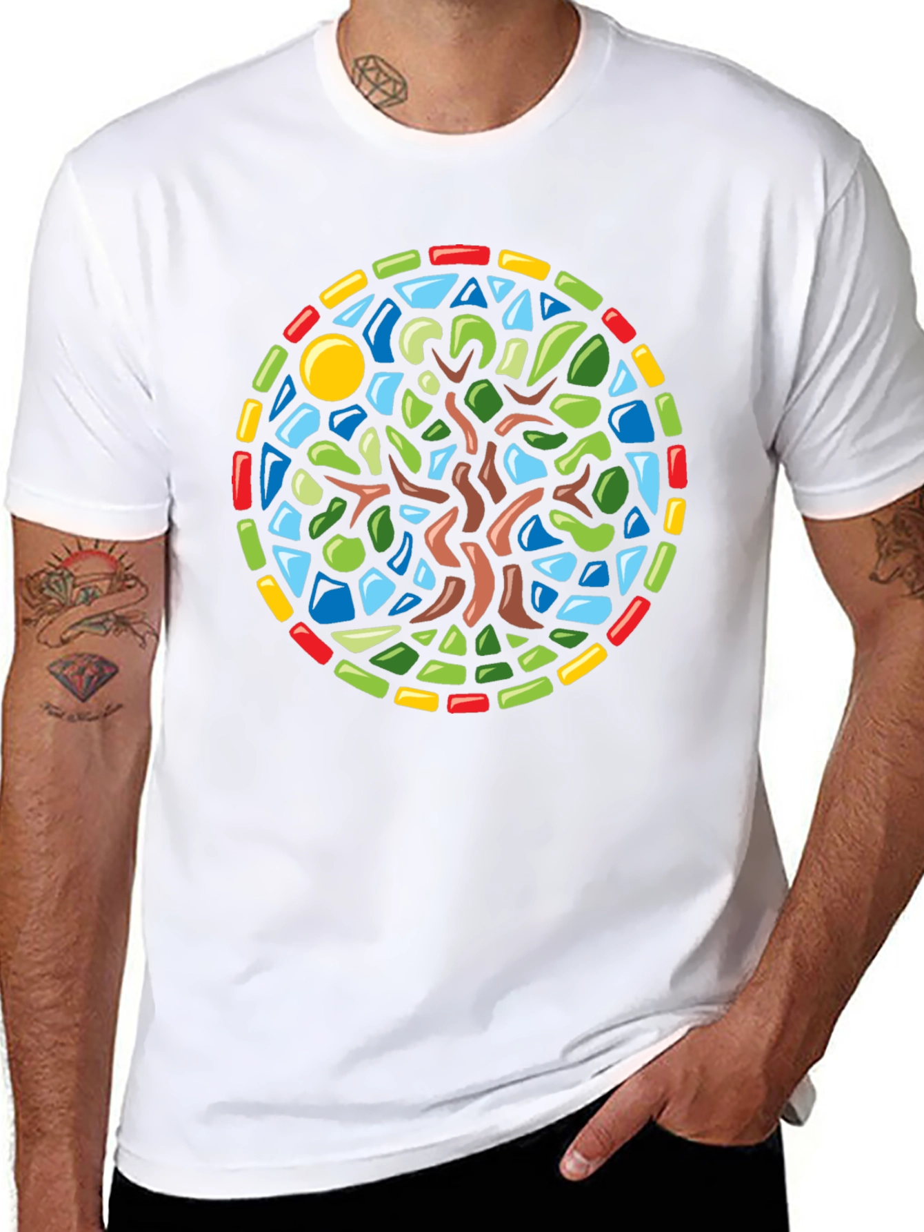 Black Stained Glass Tree Graphic Black T-Shirt view 8