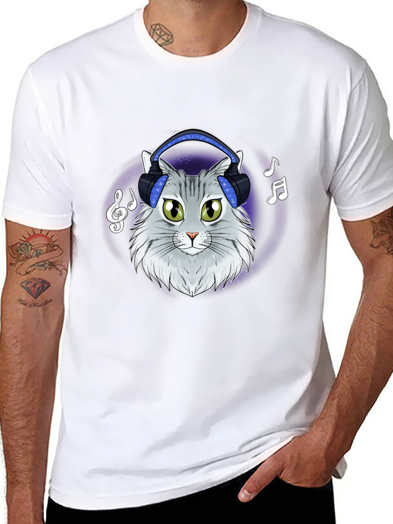 Black Cat DJ T-Shirt - Cool Feline Headphones Music Tee view 8