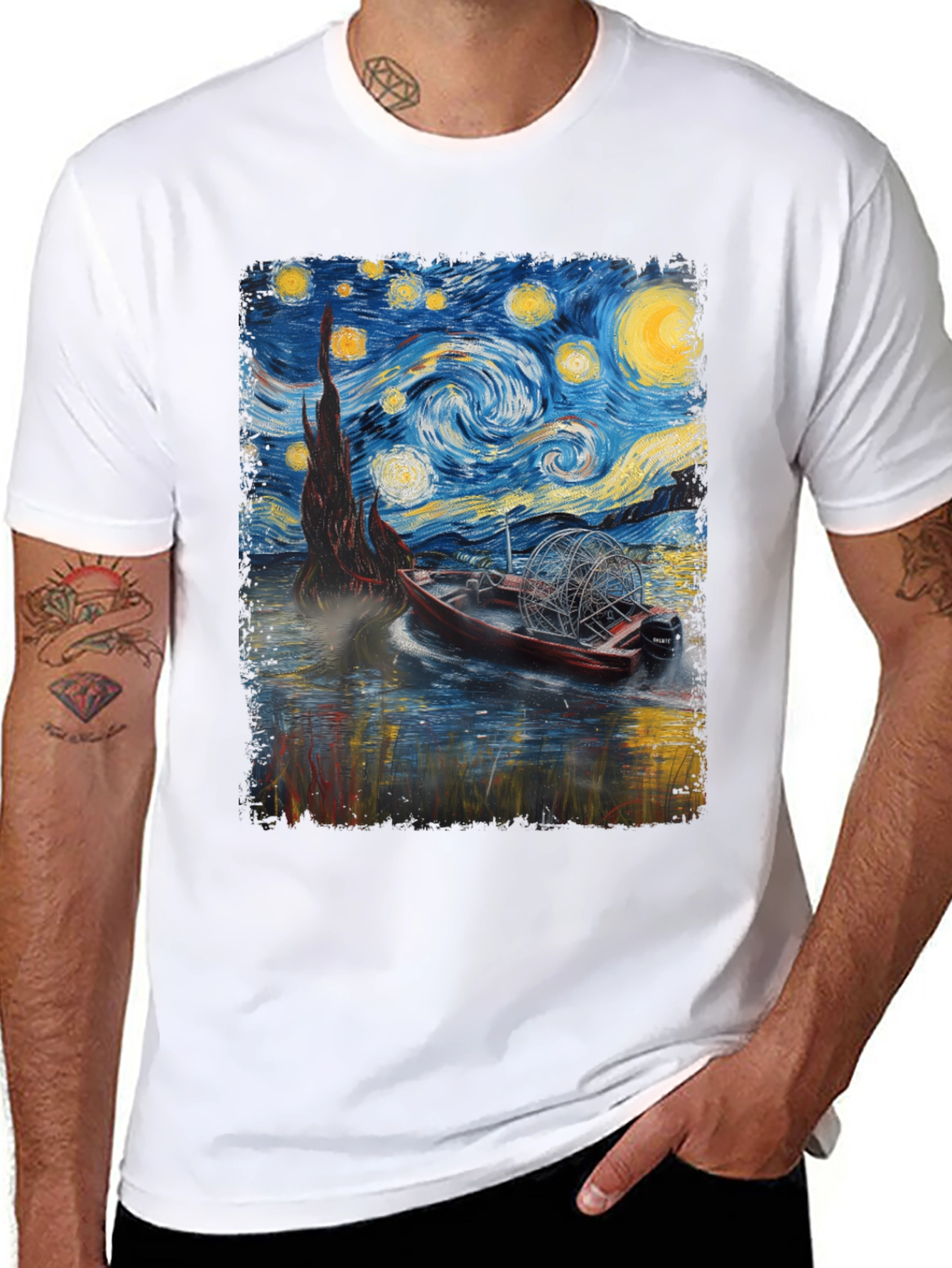 Black Starry Night Airboat T-Shirt view 8
