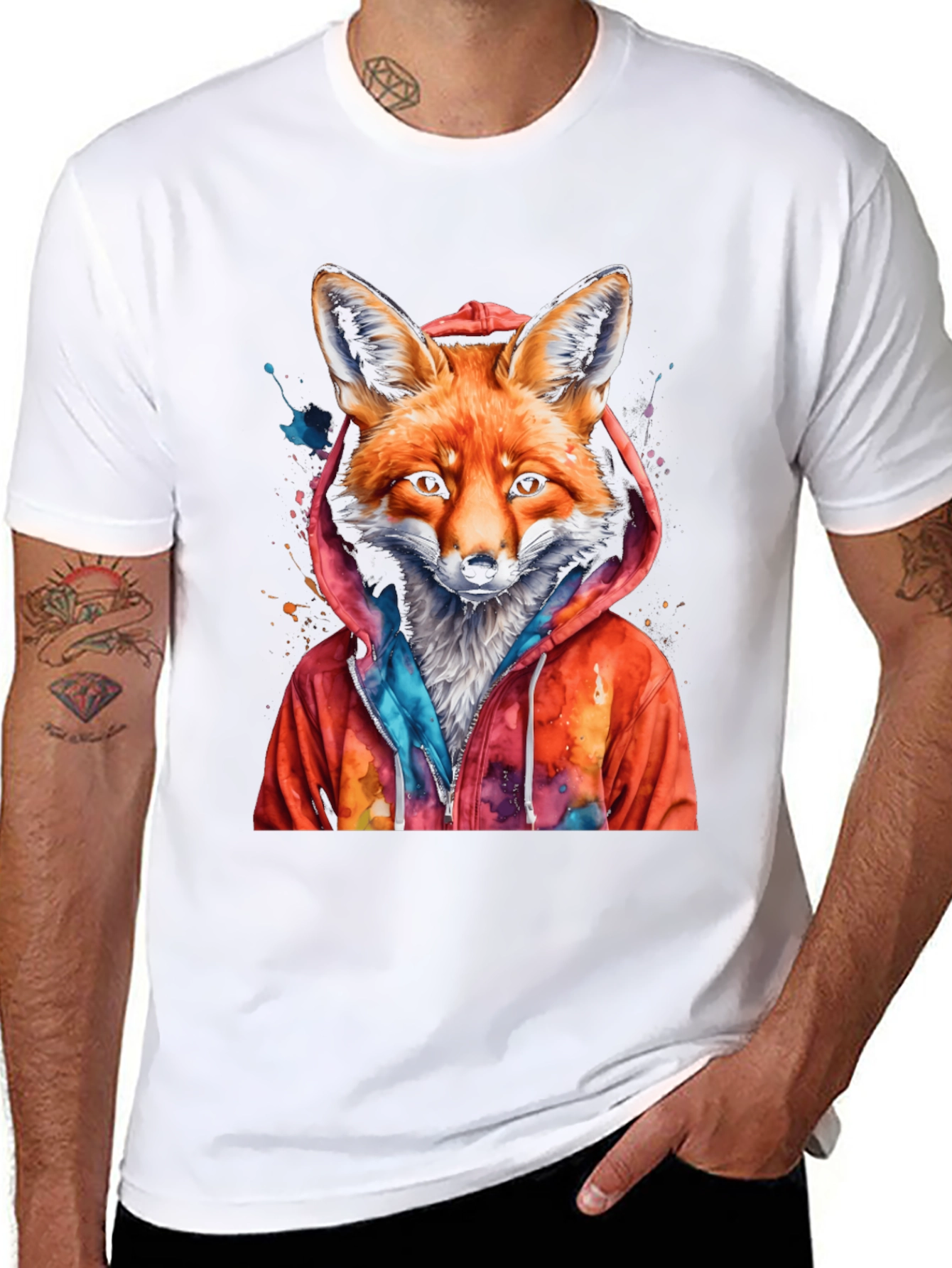Black Fox in Hoodie Graphic Tee - Stylish & Unique! view 8