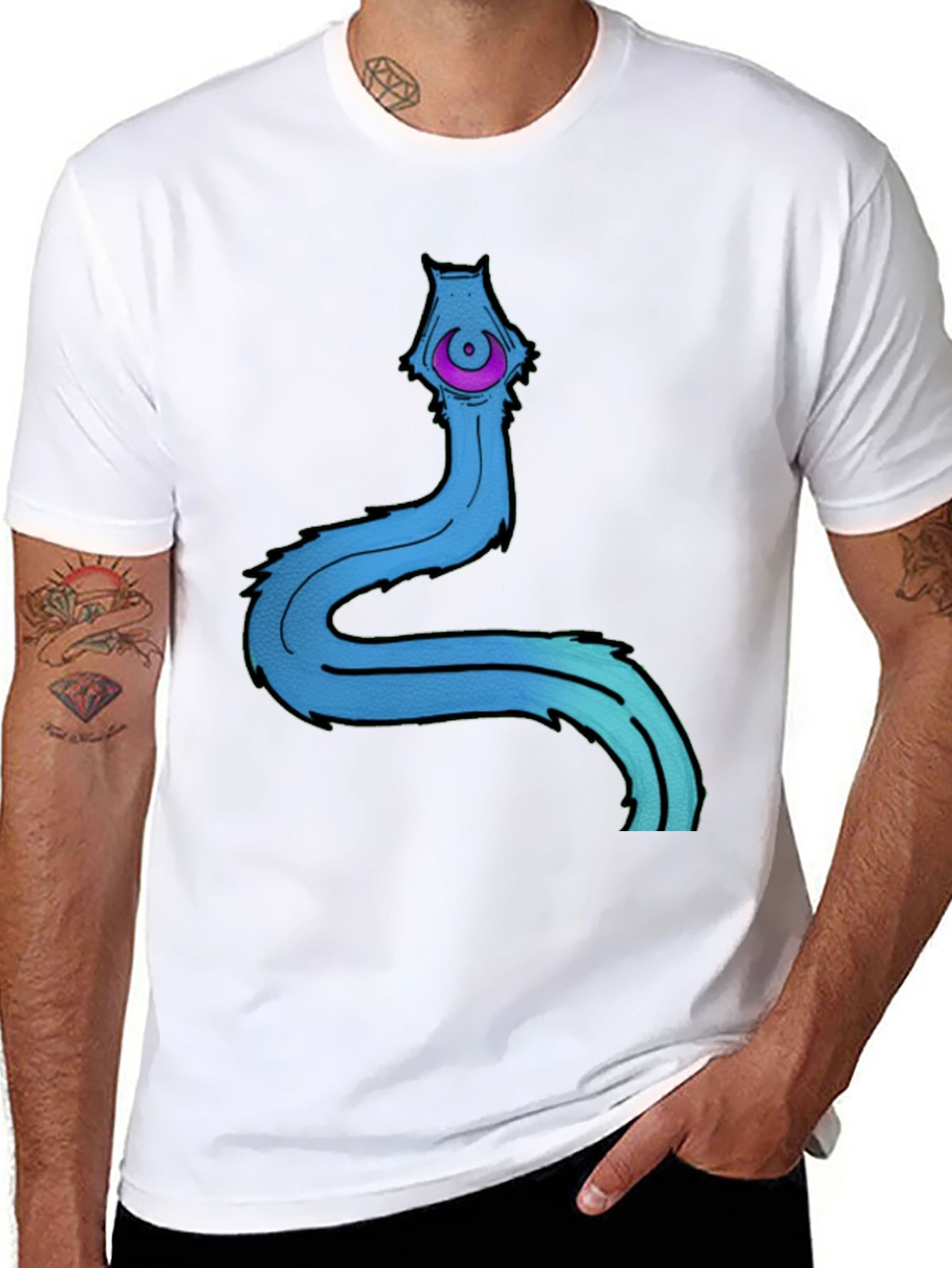 Men's Black T-Shirt with Cartoon Worm Graphic - 8
