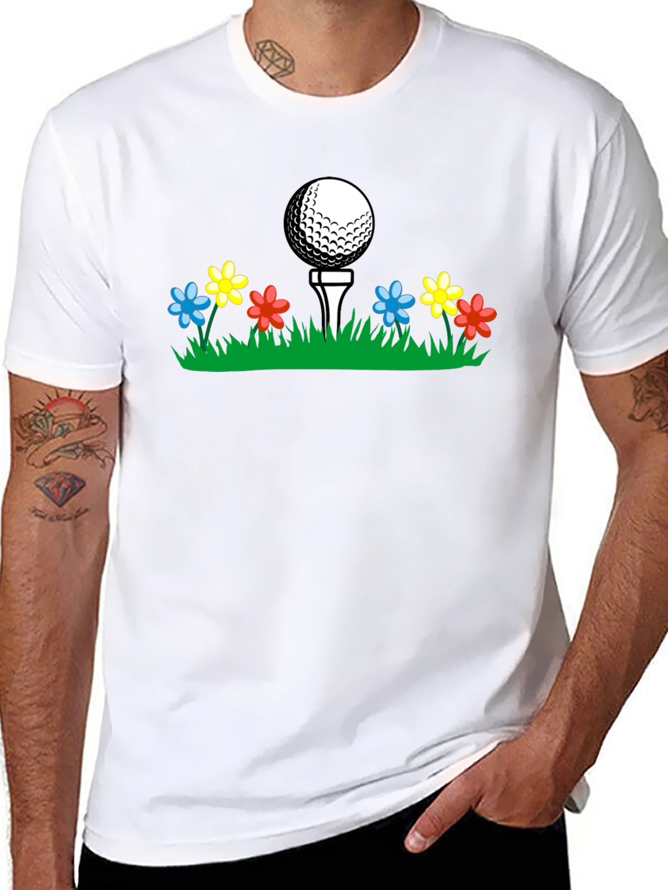 Black Golf Ball Tee Flower T-Shirt view 8