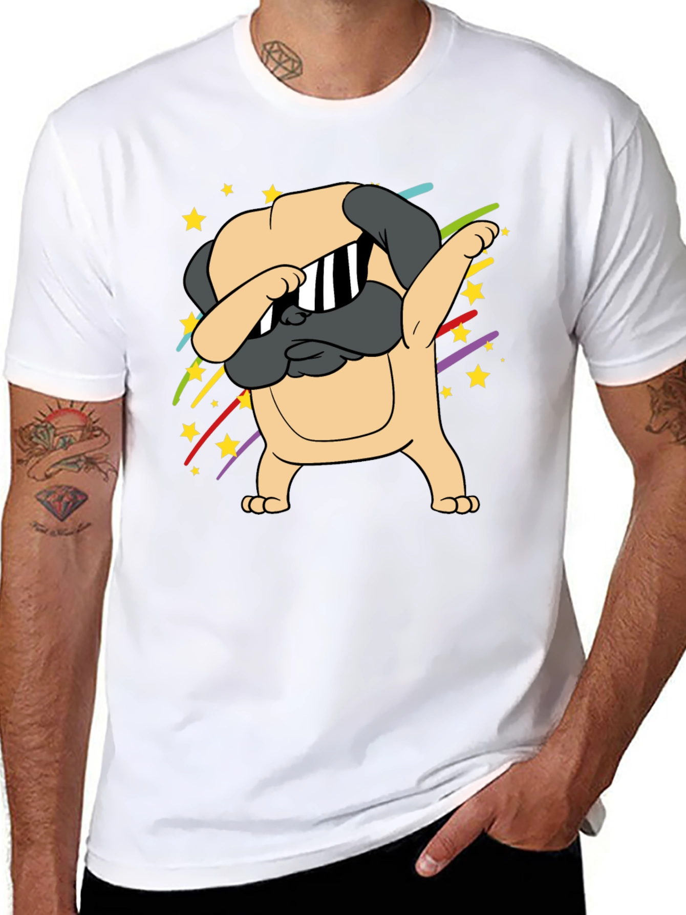 Black Dabbing Pug Graphic Tee - Trendy Dog Lover Shirt view 8