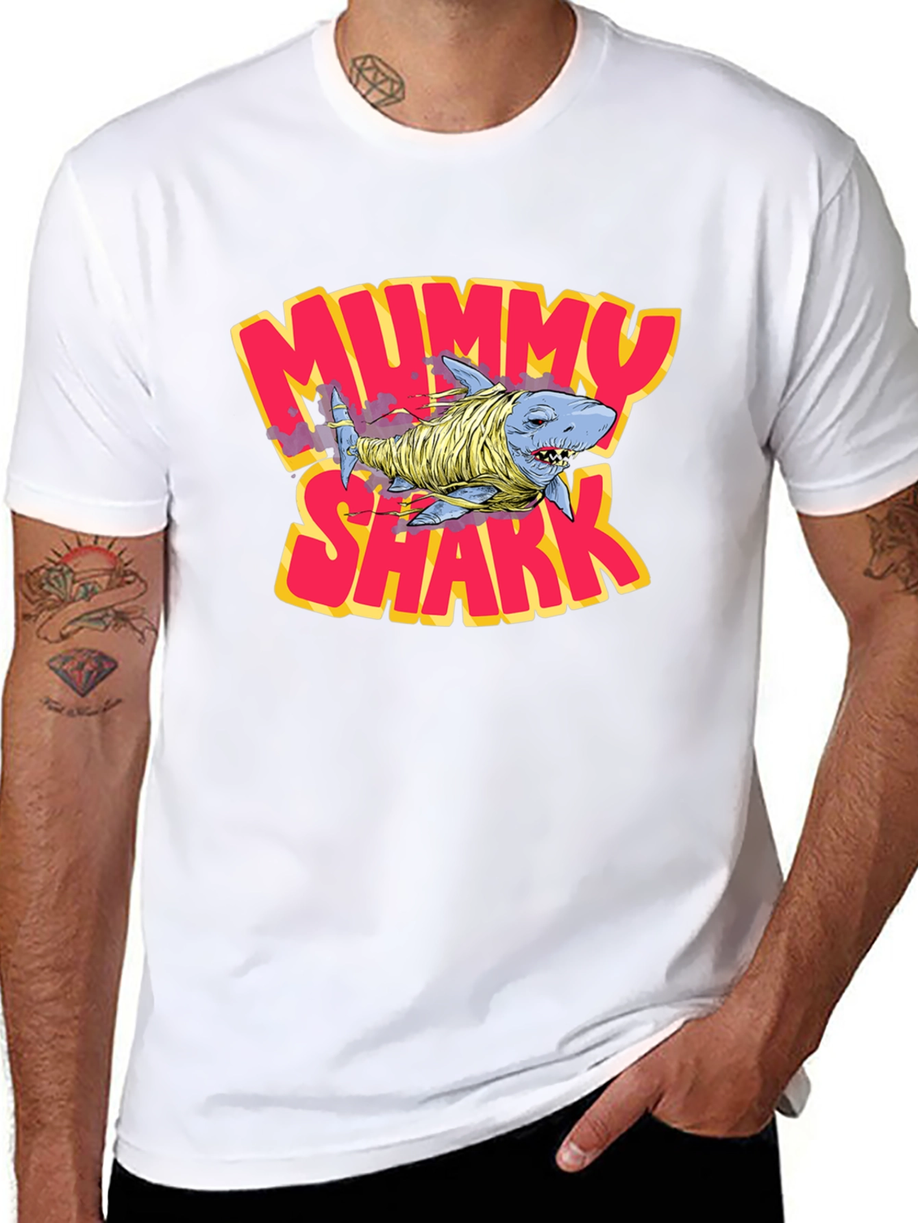 Black Mummy Shark Graphic T-Shirt - Black Crew Neck Tee view 8