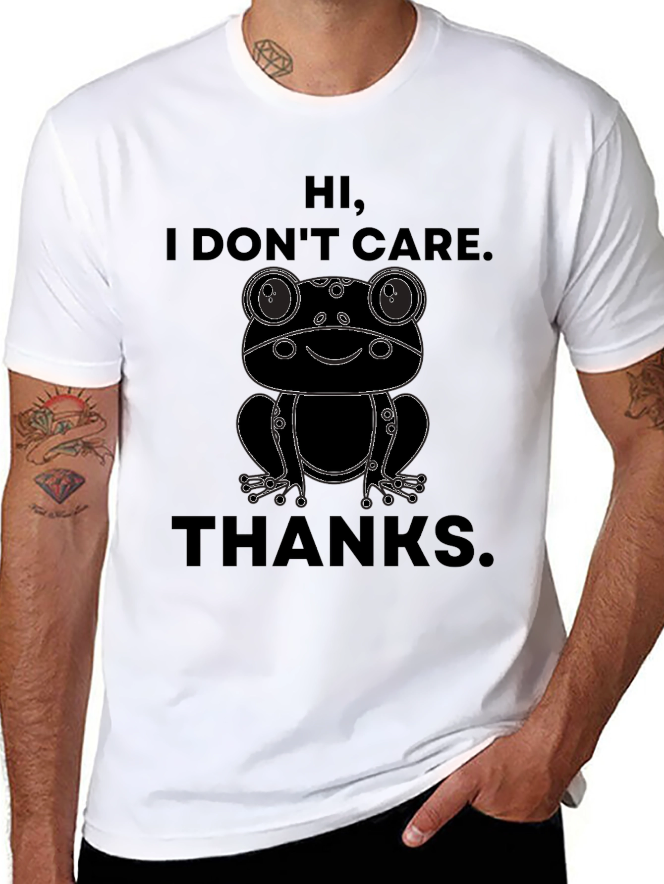 Black Hi, I Don't Care Frog Graphic T-Shirt view 8