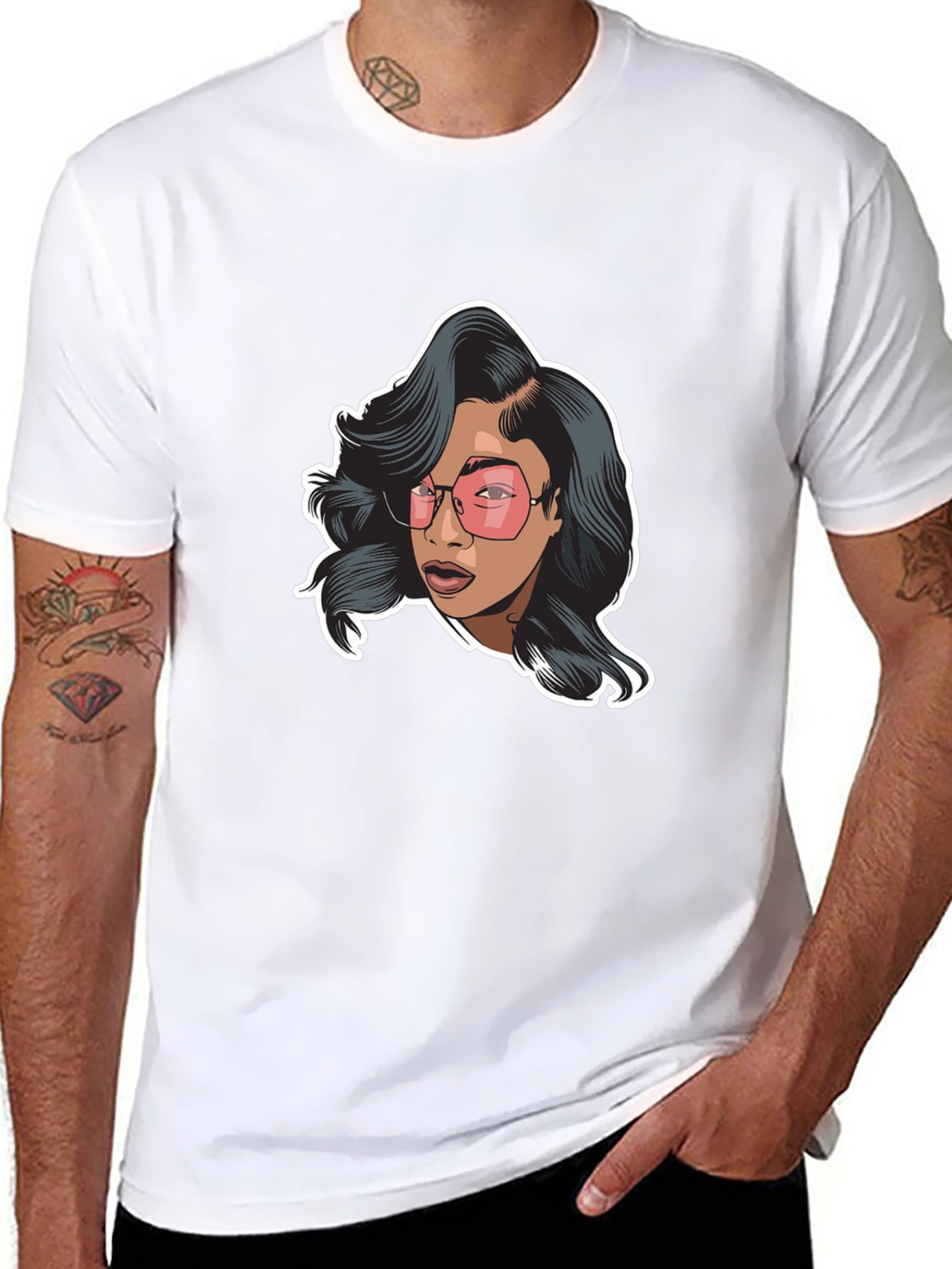 Black Graphic Tee - Woman with Pink Glasses view 8
