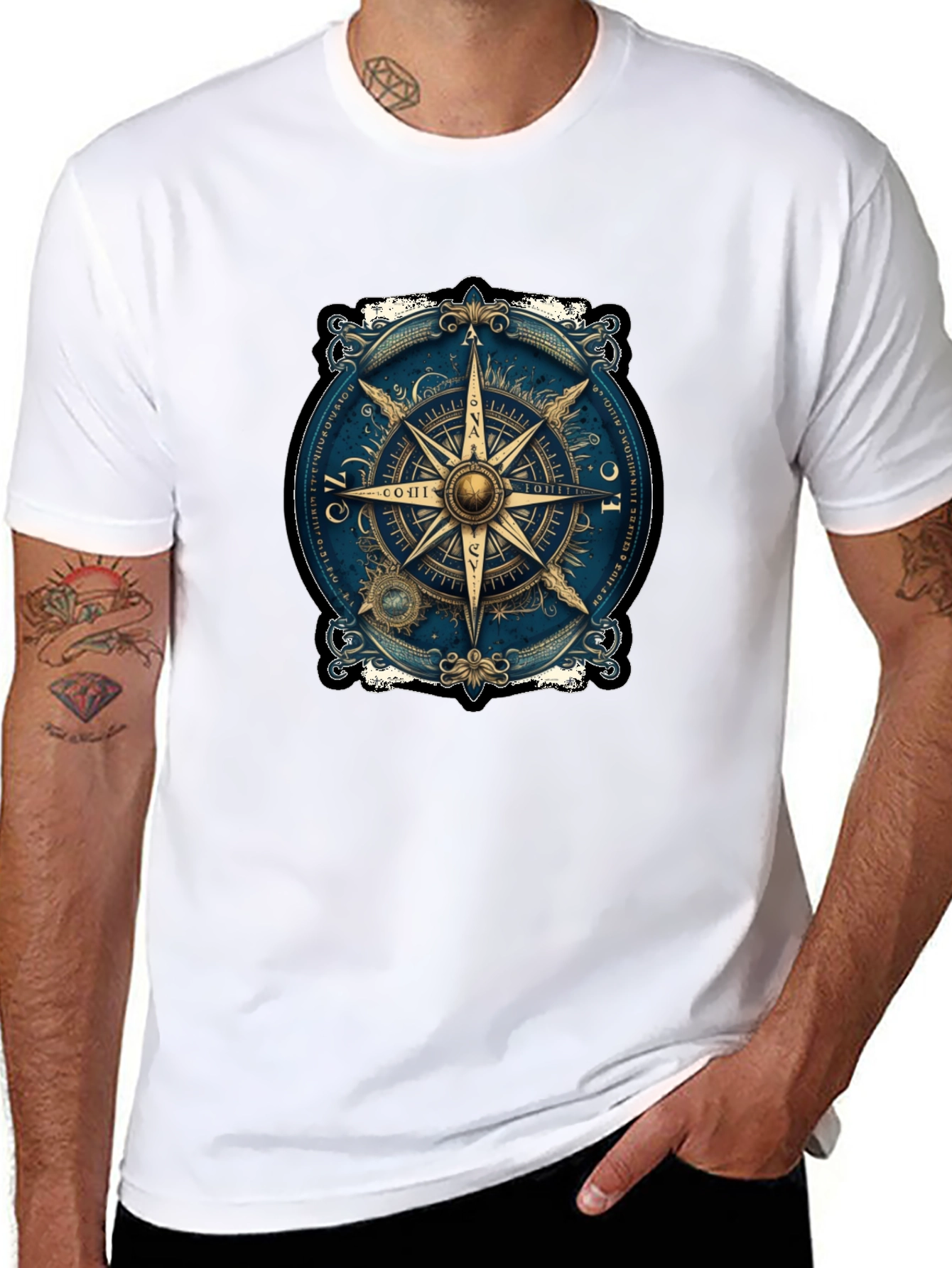 Black Vintage Compass Graphic Tee - Travel Inspired Design view 8