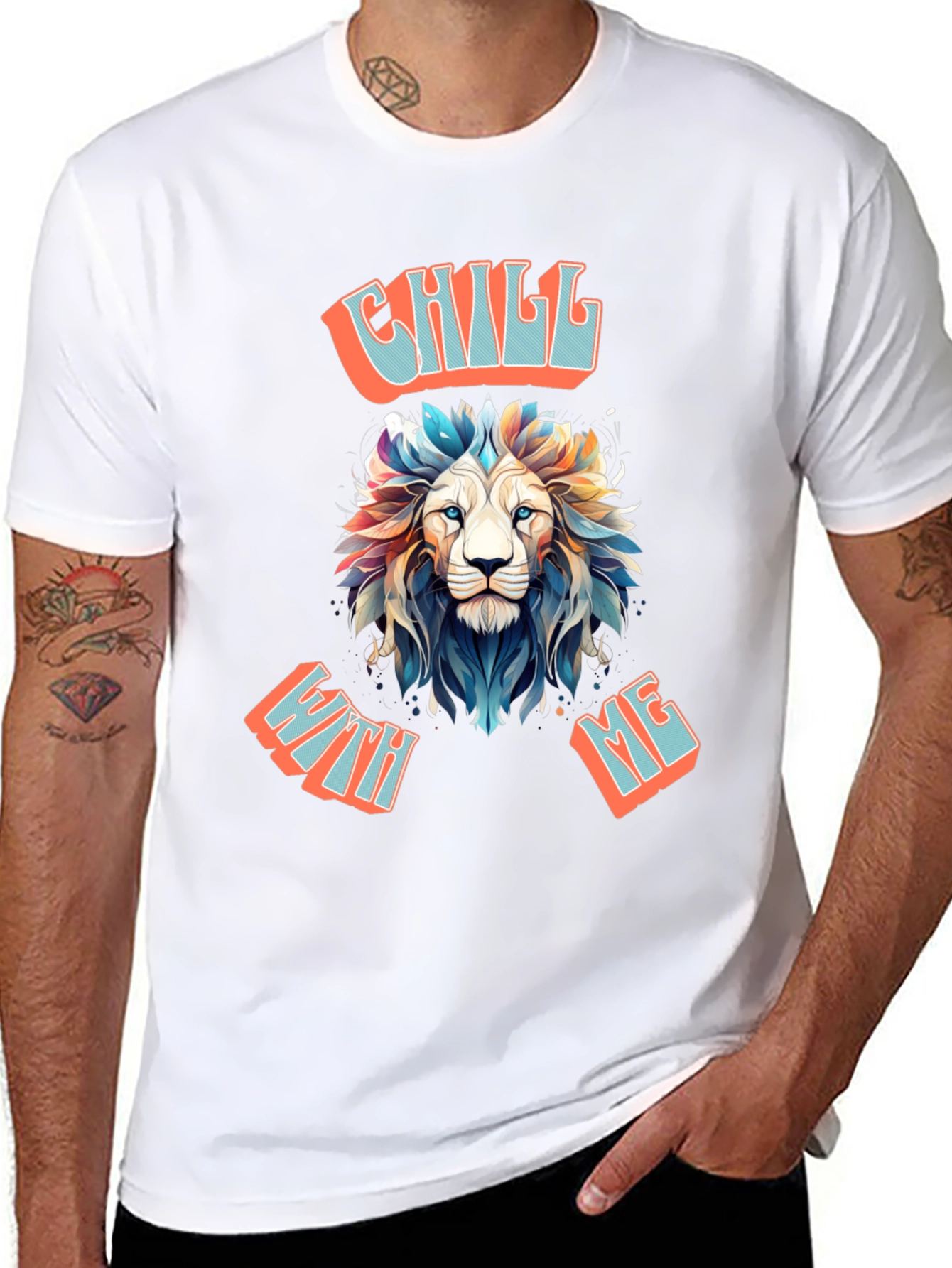 Chill With Me Lion Graphic Tee - Relaxed Vibe Shirt - 8