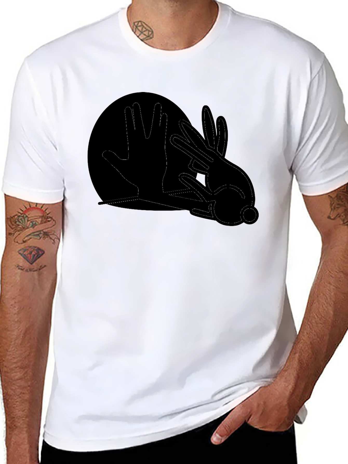 Black Shadow Hands T-Shirt - Rabbit Design view 8
