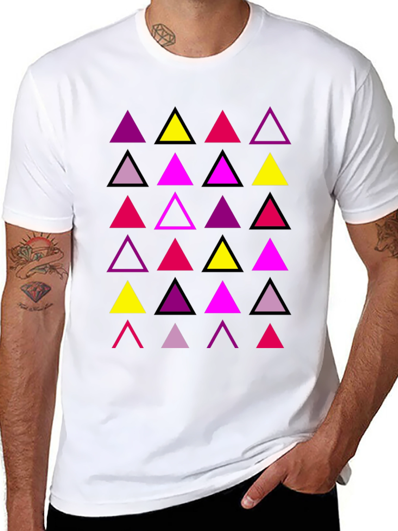 Black Geometric Triangle Print Men's T-Shirt view 8