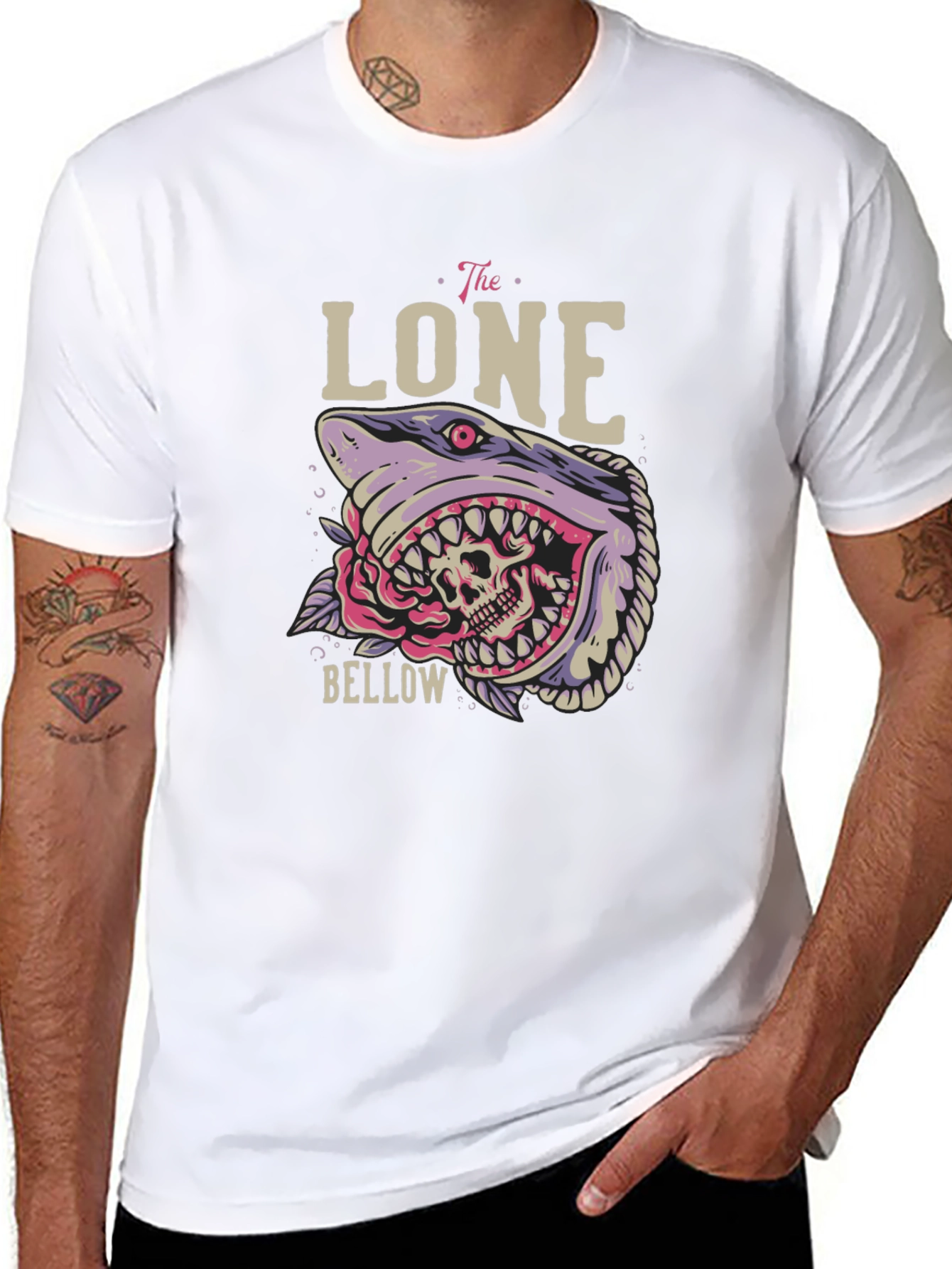 Black The Lone Bellow Graphic Tee - Shark Skull Design view 8