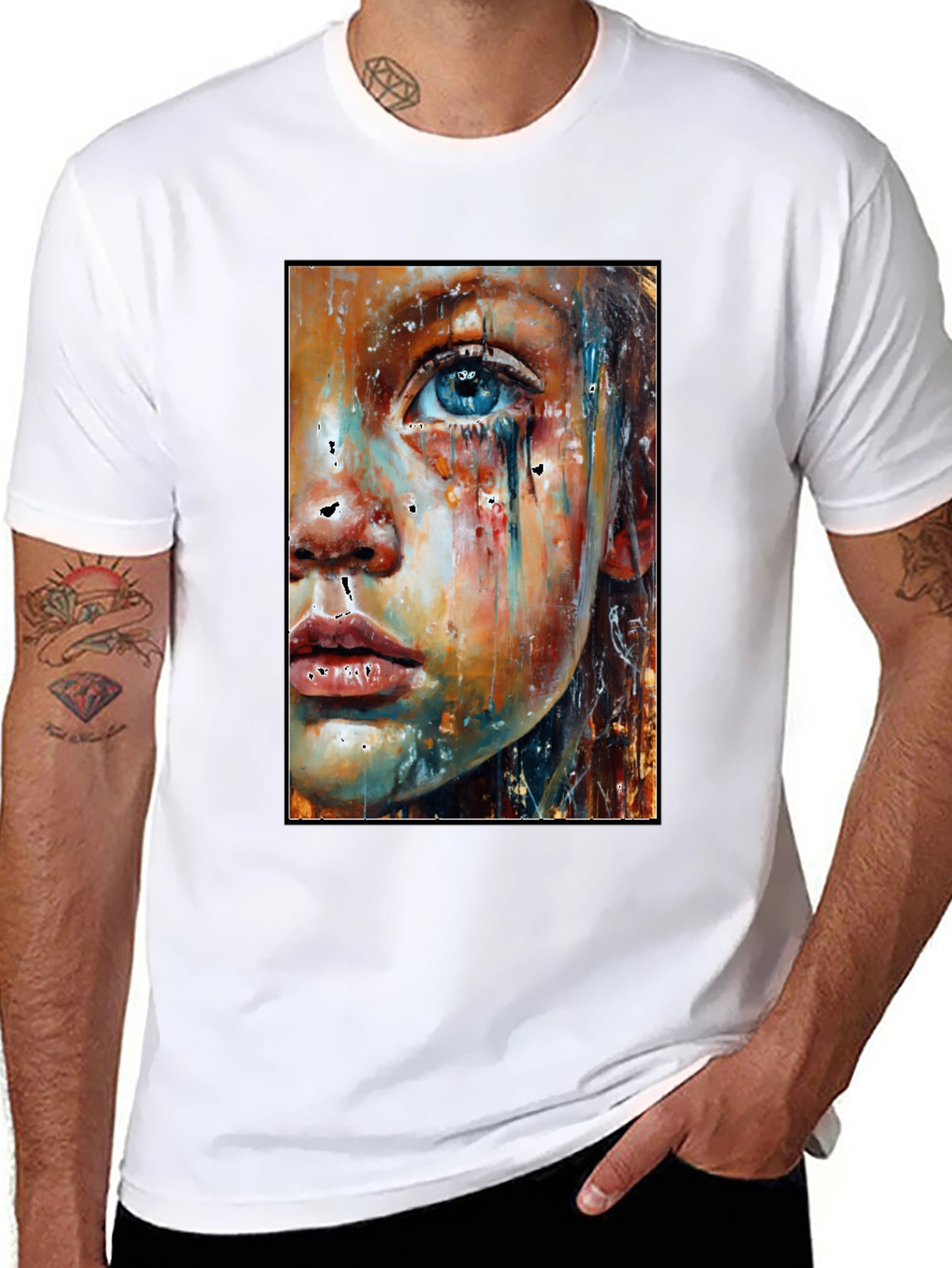 Black Abstract Face Art T-Shirt - Expressive Unisex Tee view 8