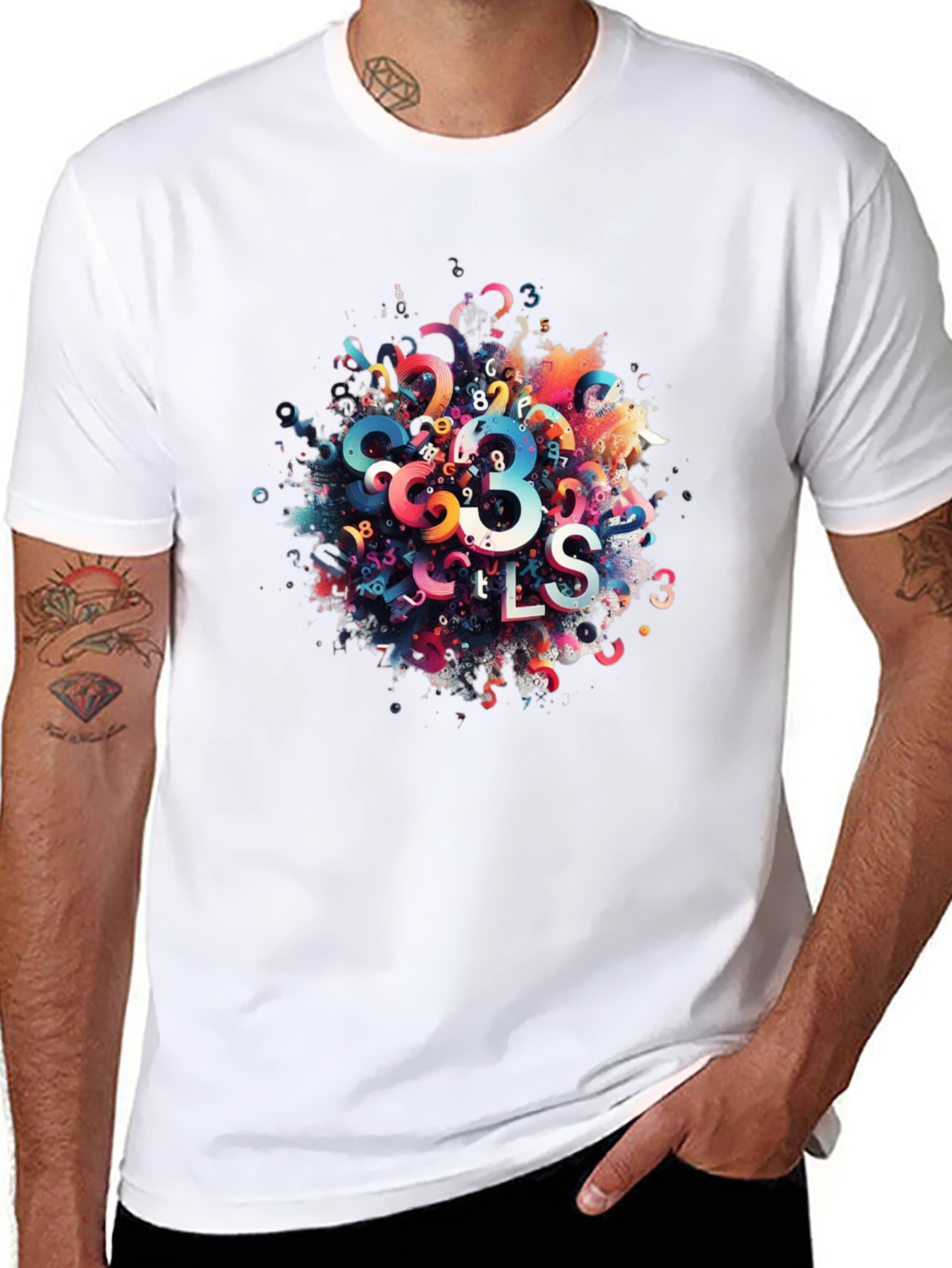 Black Abstract Numbers Graphic Print Black T-Shirt view 8