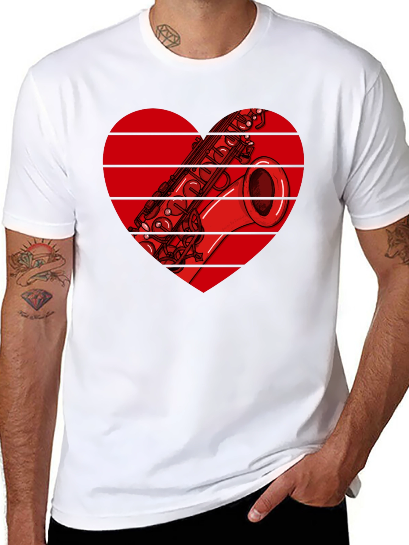 Black Saxophone Heart Graphic T-Shirt view 8