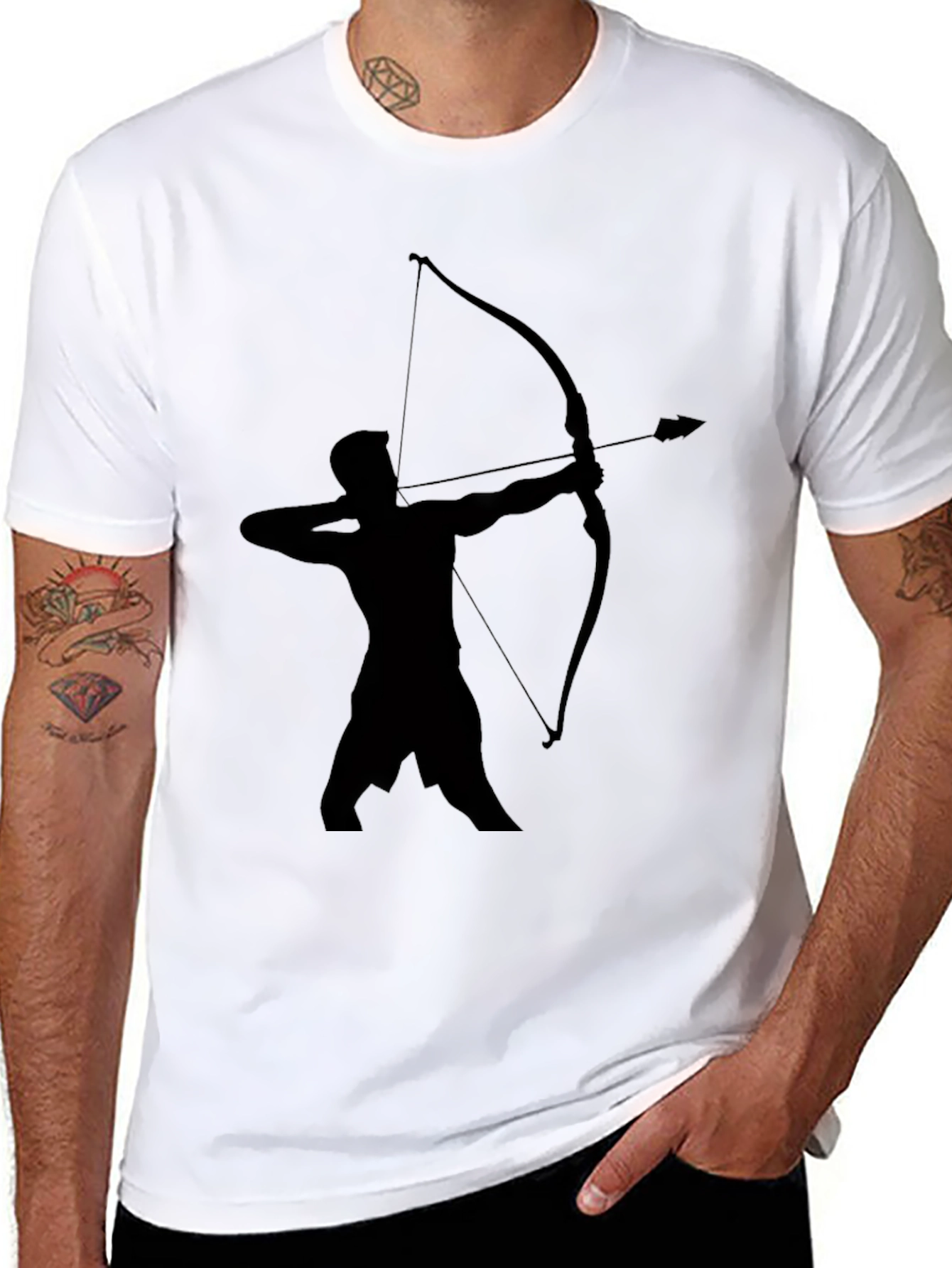 Black Archer Silhouette Graphic Tee - Classic Black Cotton T-Shirt view 8