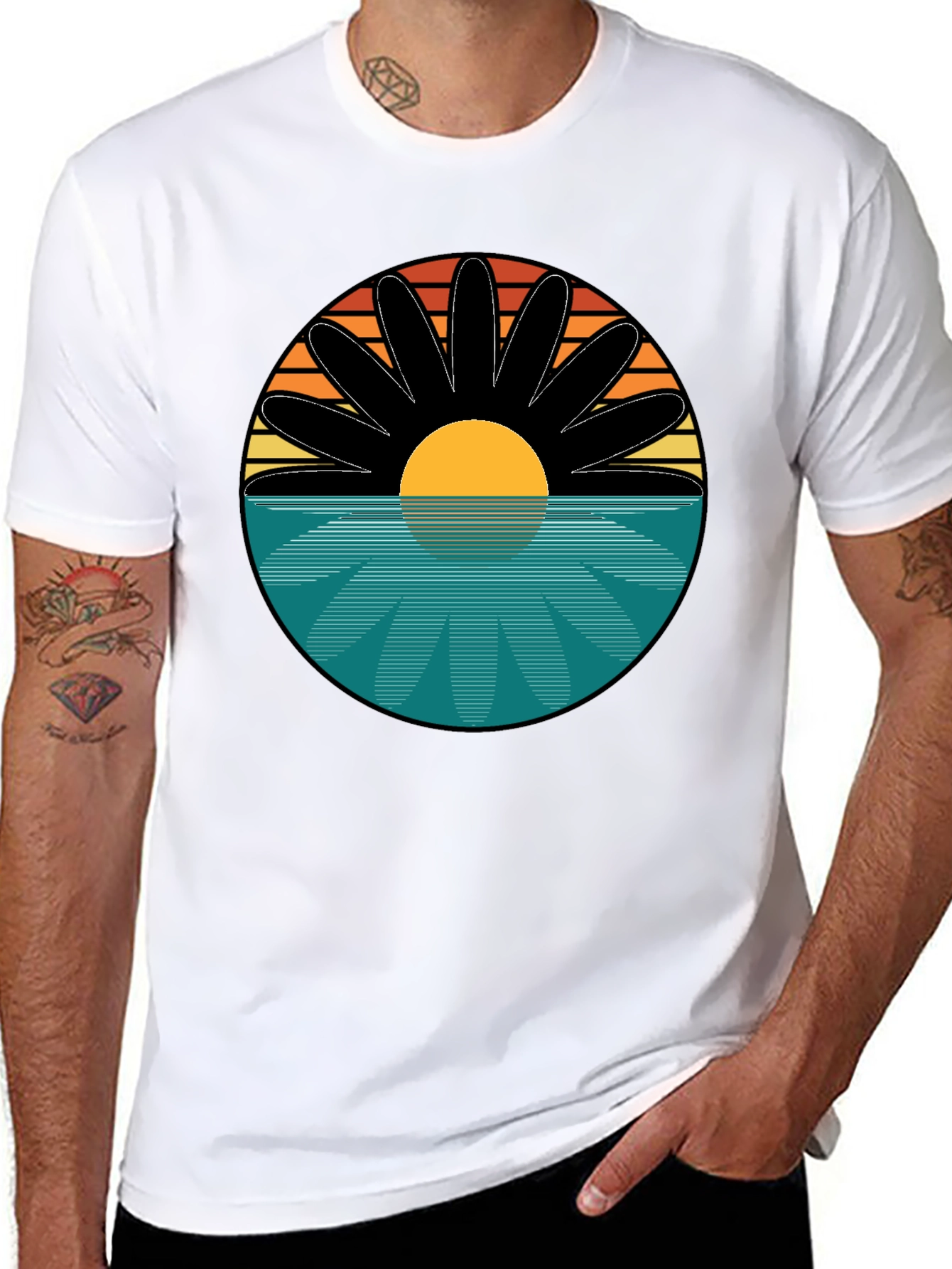 Black Sunset Flower Graphic T-Shirt - Retro Style Tee view 8