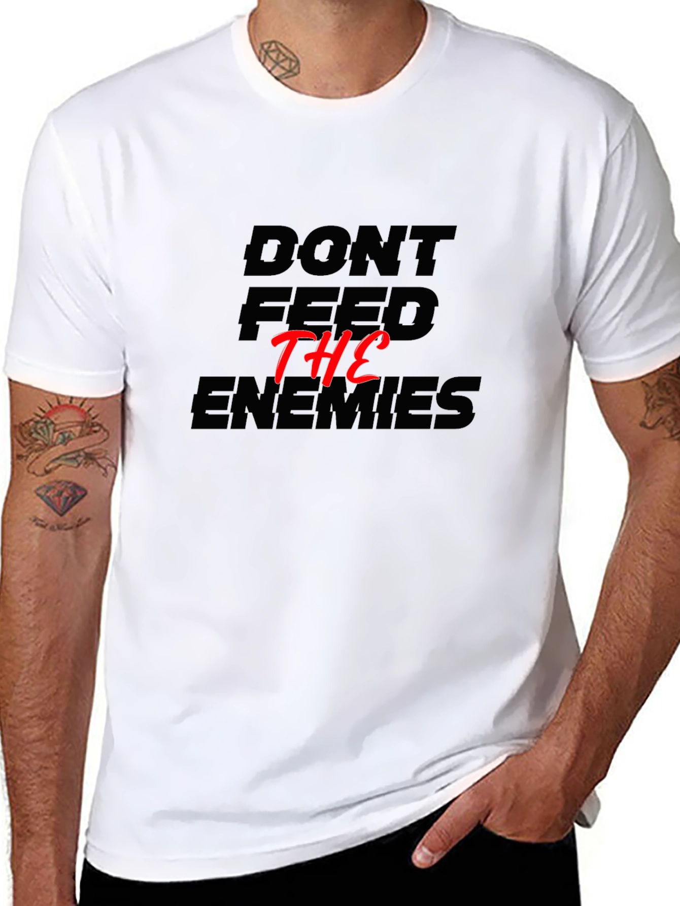 Black Don't Feed The Enemies Graphic Tee - Black view 8