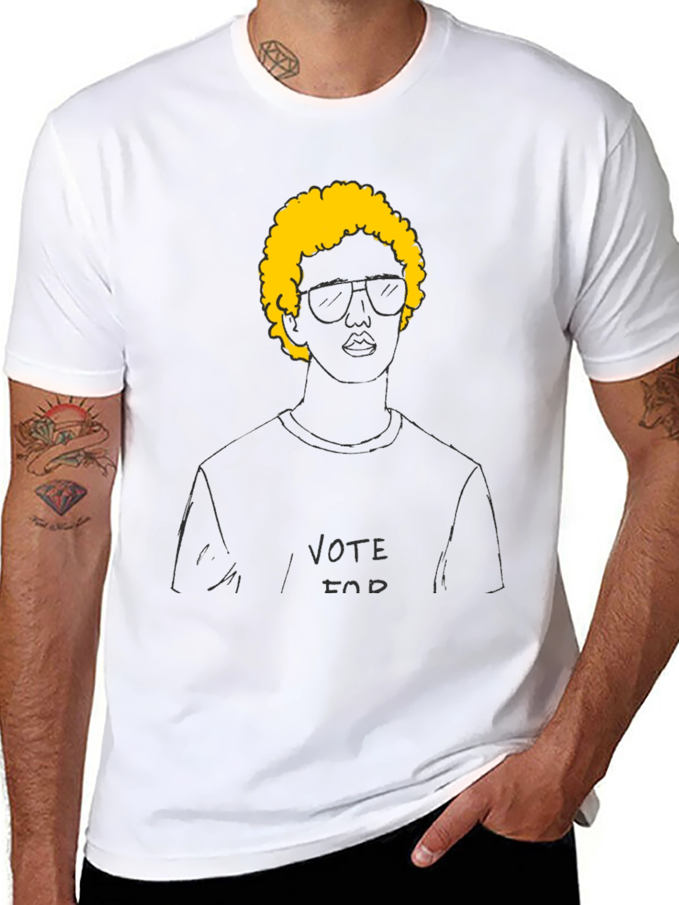 Black Vote For Doodle T-Shirt - Black Cotton Tee view 8