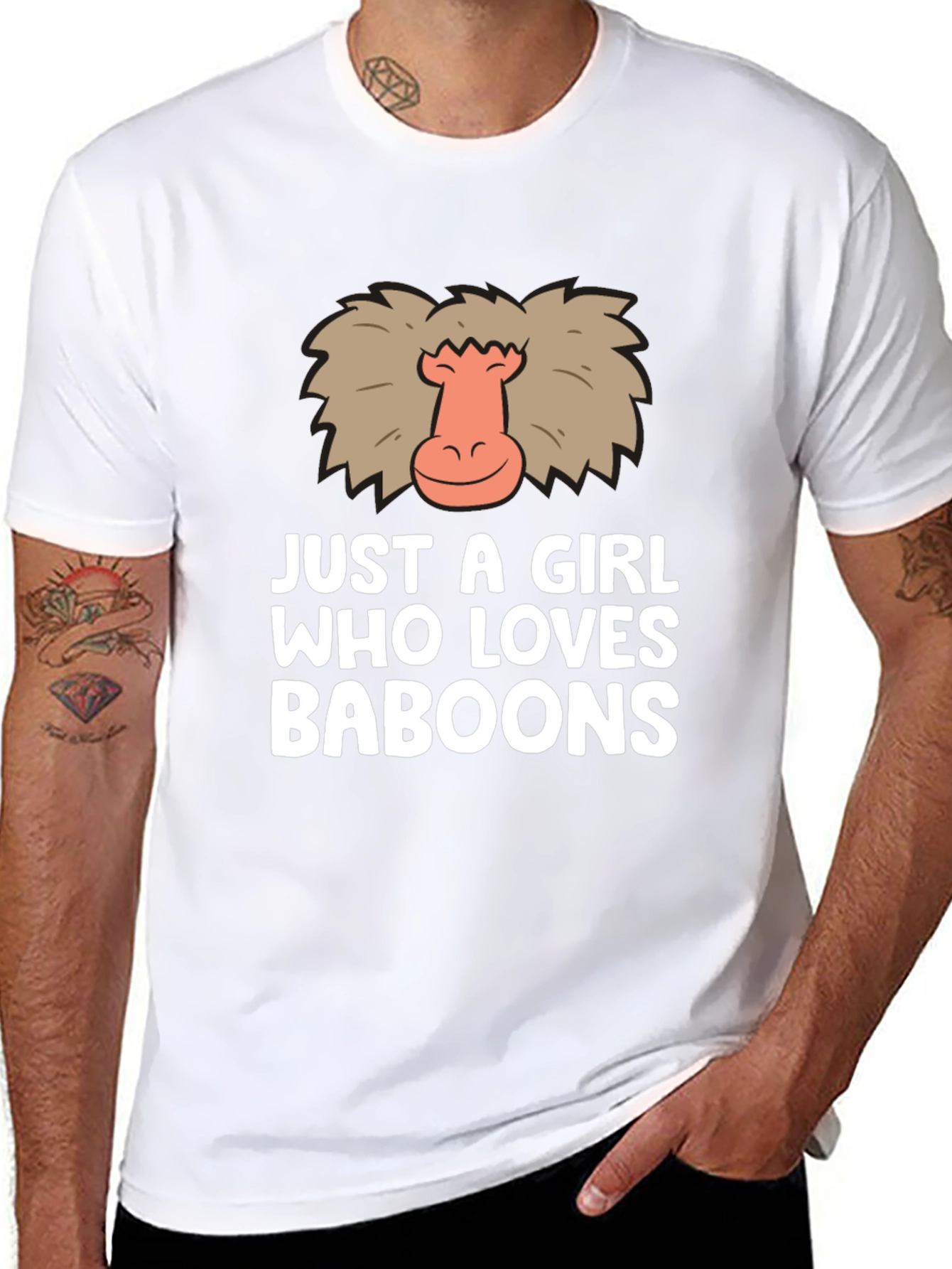 Black Just A Girl Who Loves Baboons Funny Graphic T-Shirt view 8