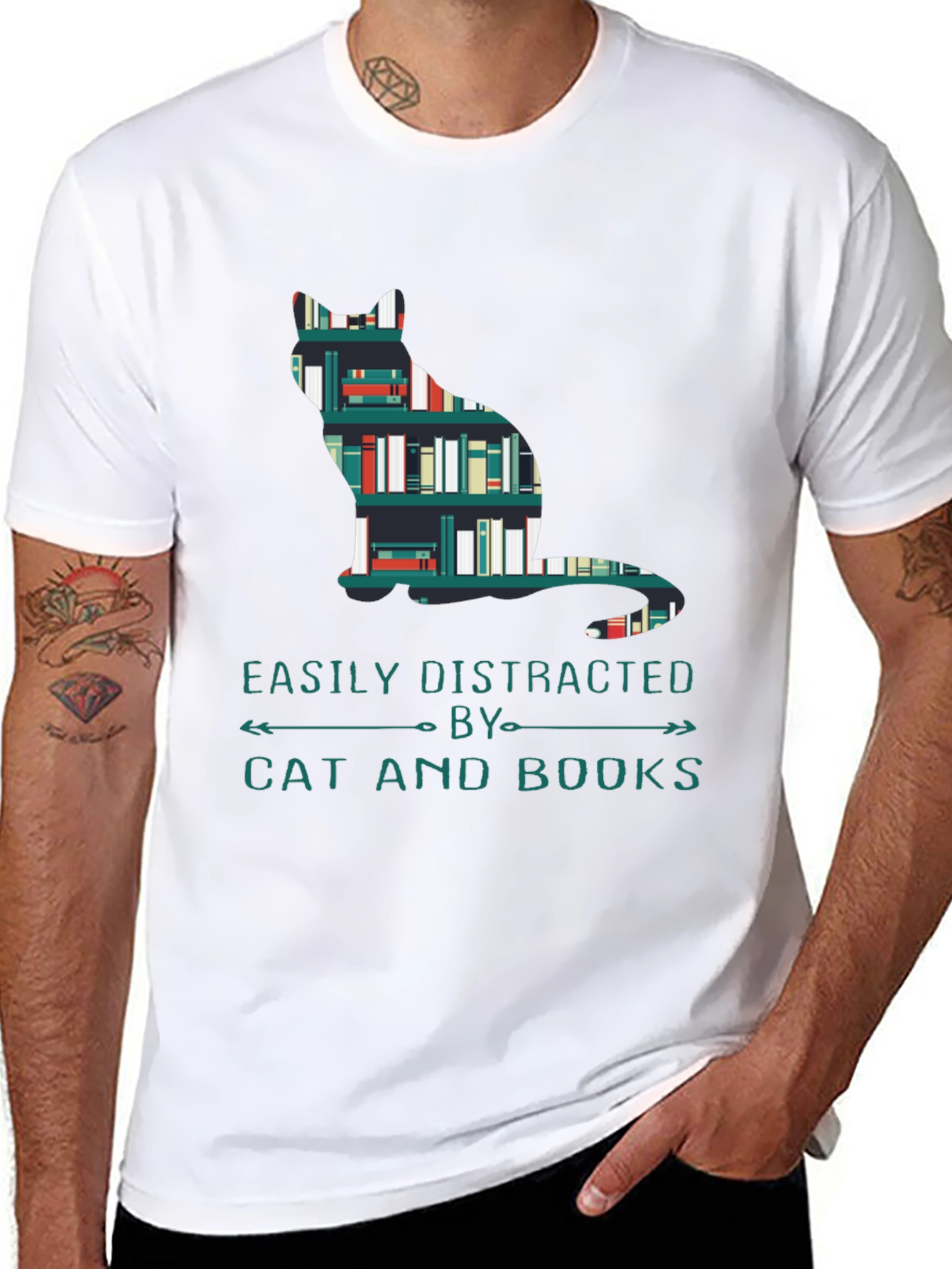 Black Cat and Books T-Shirt - Easily Distracted Tee view 8