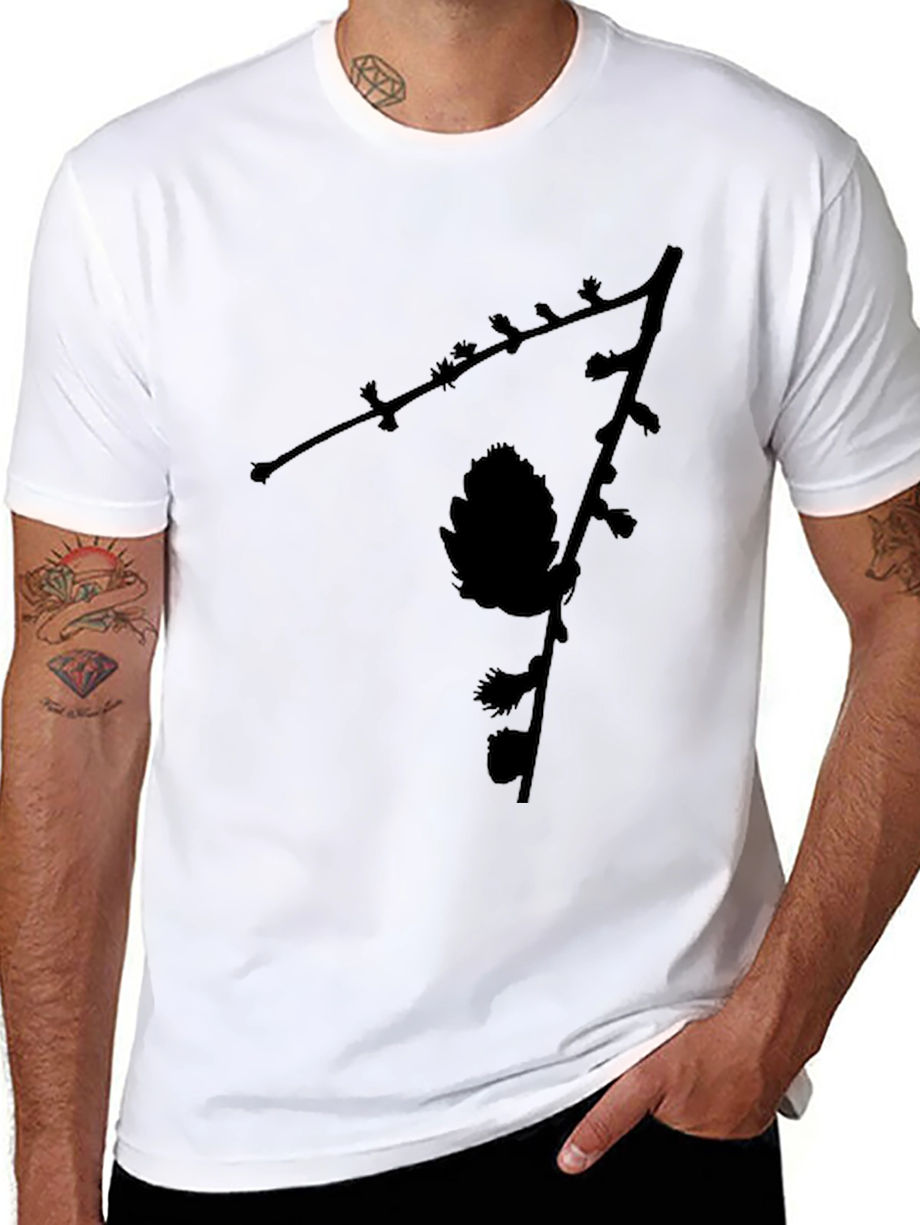 Black Black Pinecone Branch Graphic Tee - Nature Inspired Menswear view 8