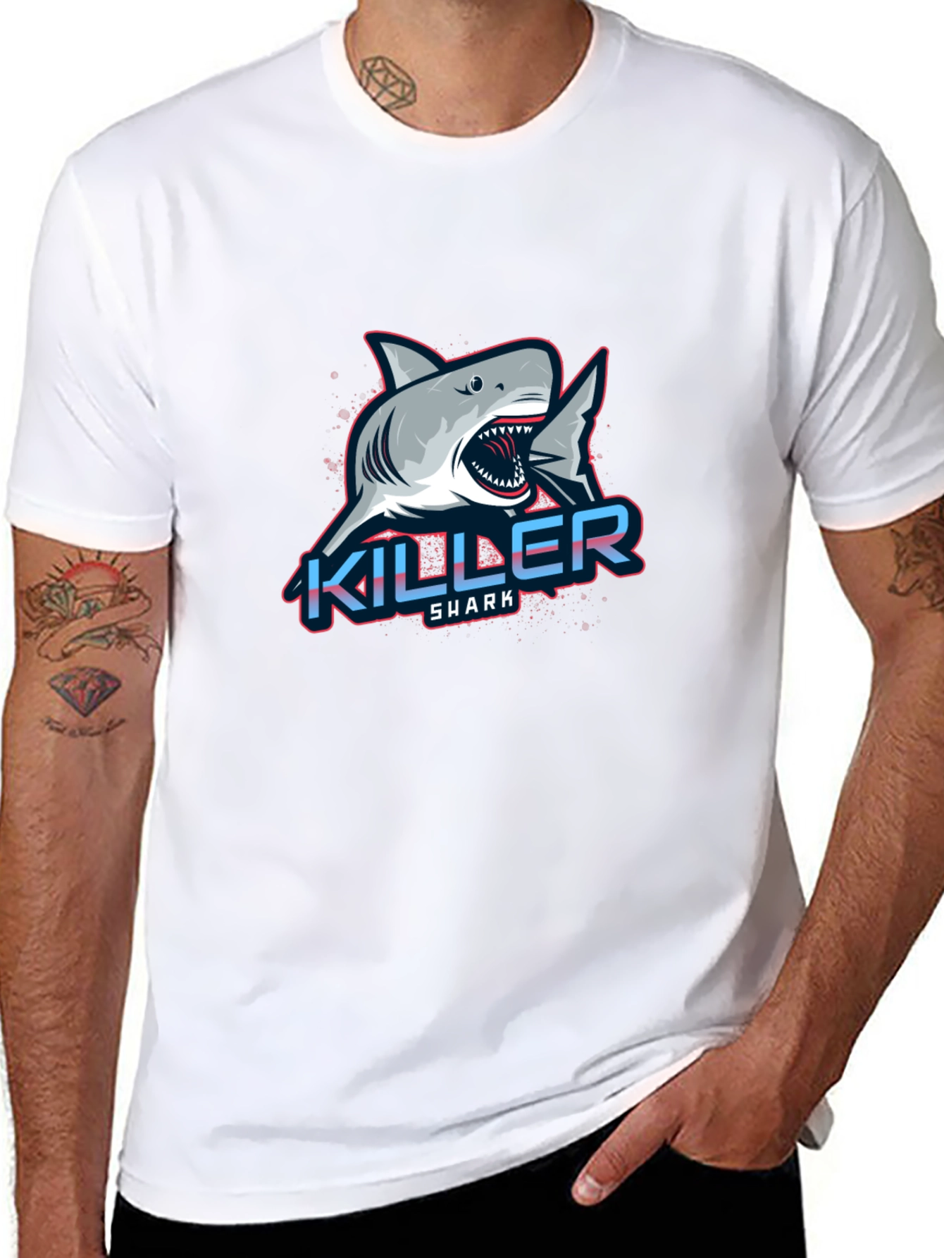 Black Killer Shark Graphic Tee - Bold Design, Men's Black T-Shirt view 8