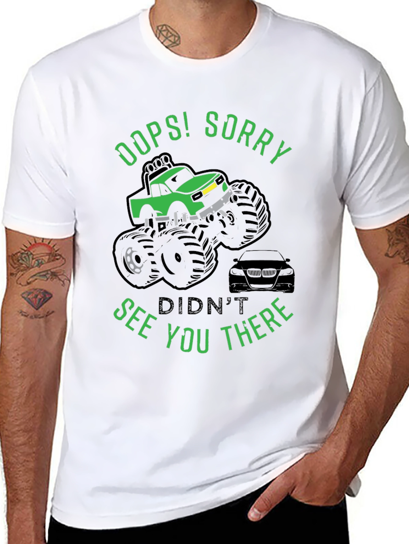 Black Oops! Sorry Funny Monster Truck T-Shirt view 8