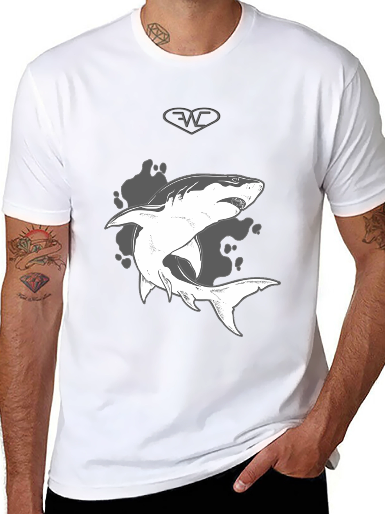 Black Shark Graphic Print Black T-Shirt - Mens Casual Style view 8