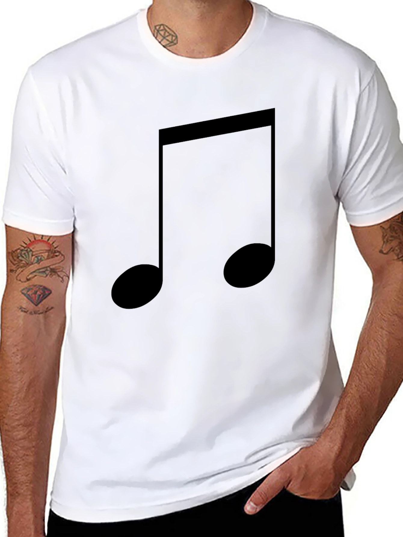 Black Musical Note Graphic Tee - Classic Black Cotton T-Shirt view 8
