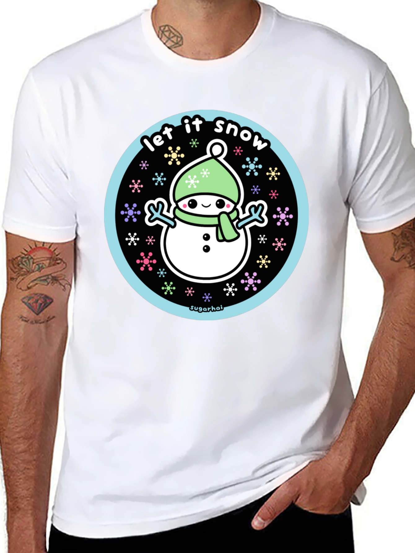 Black Kawaii Snowman Let It Snow Graphic Tee view 8