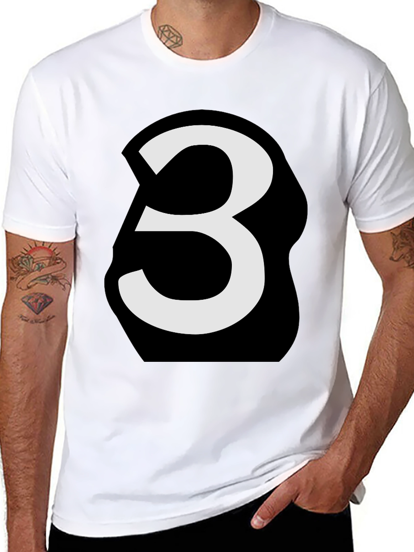 Black Bold Number 3 Graphic Tee - Black view 8