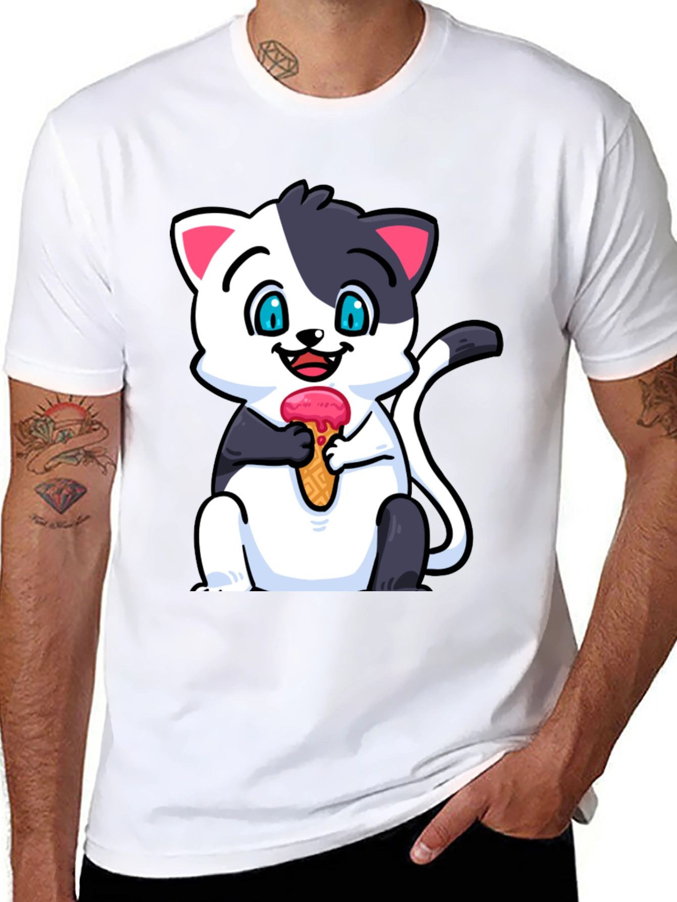 Black Cute Cat Ice Cream T-Shirt view 8