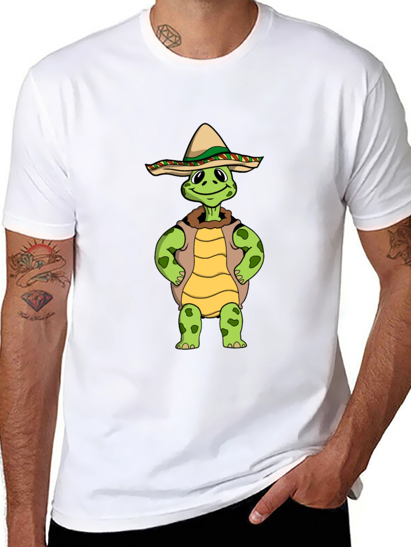 Black Funny Turtle Sombrero Graphic T-Shirt view 8