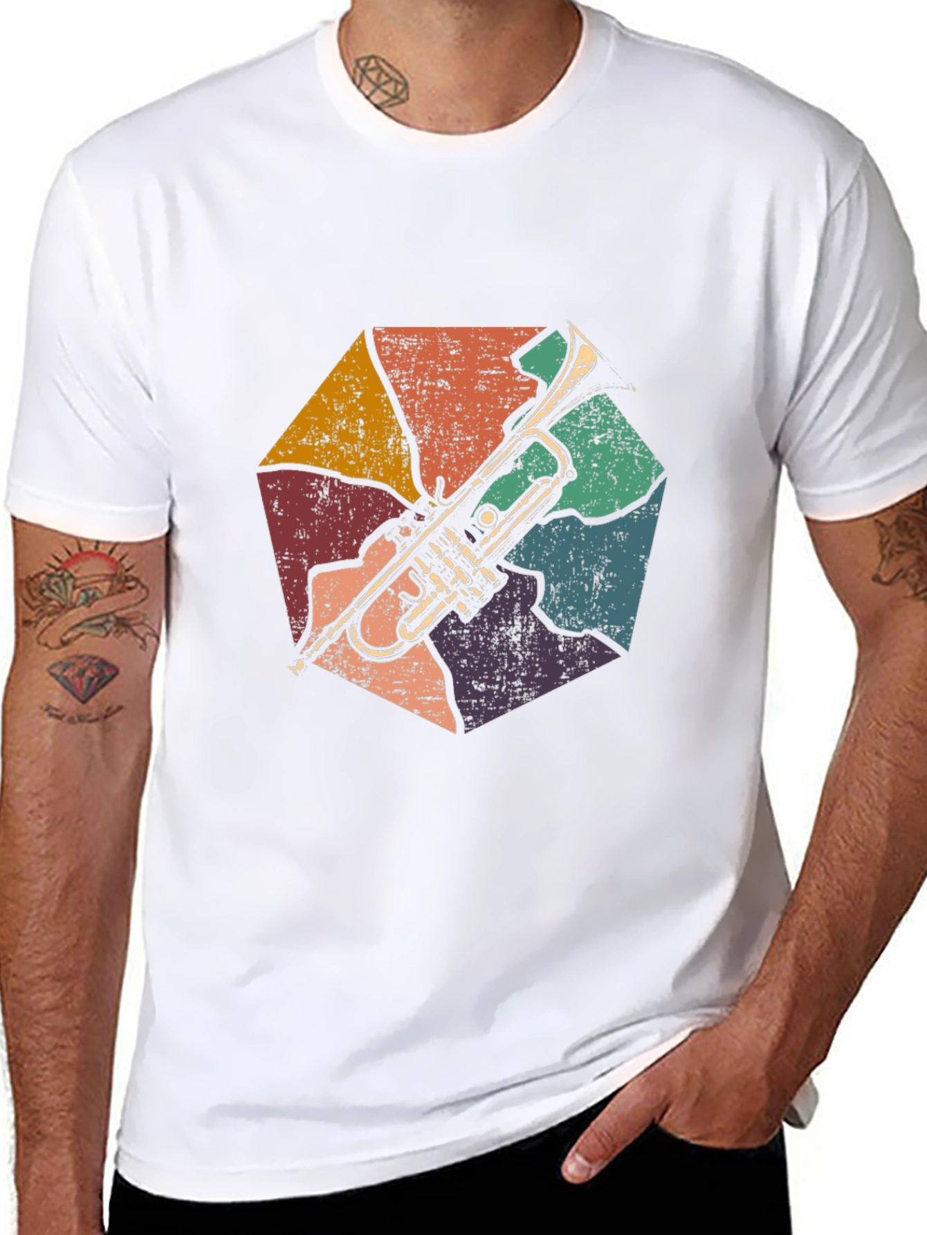 Black Retro Trumpet Graphic T-Shirt view 8