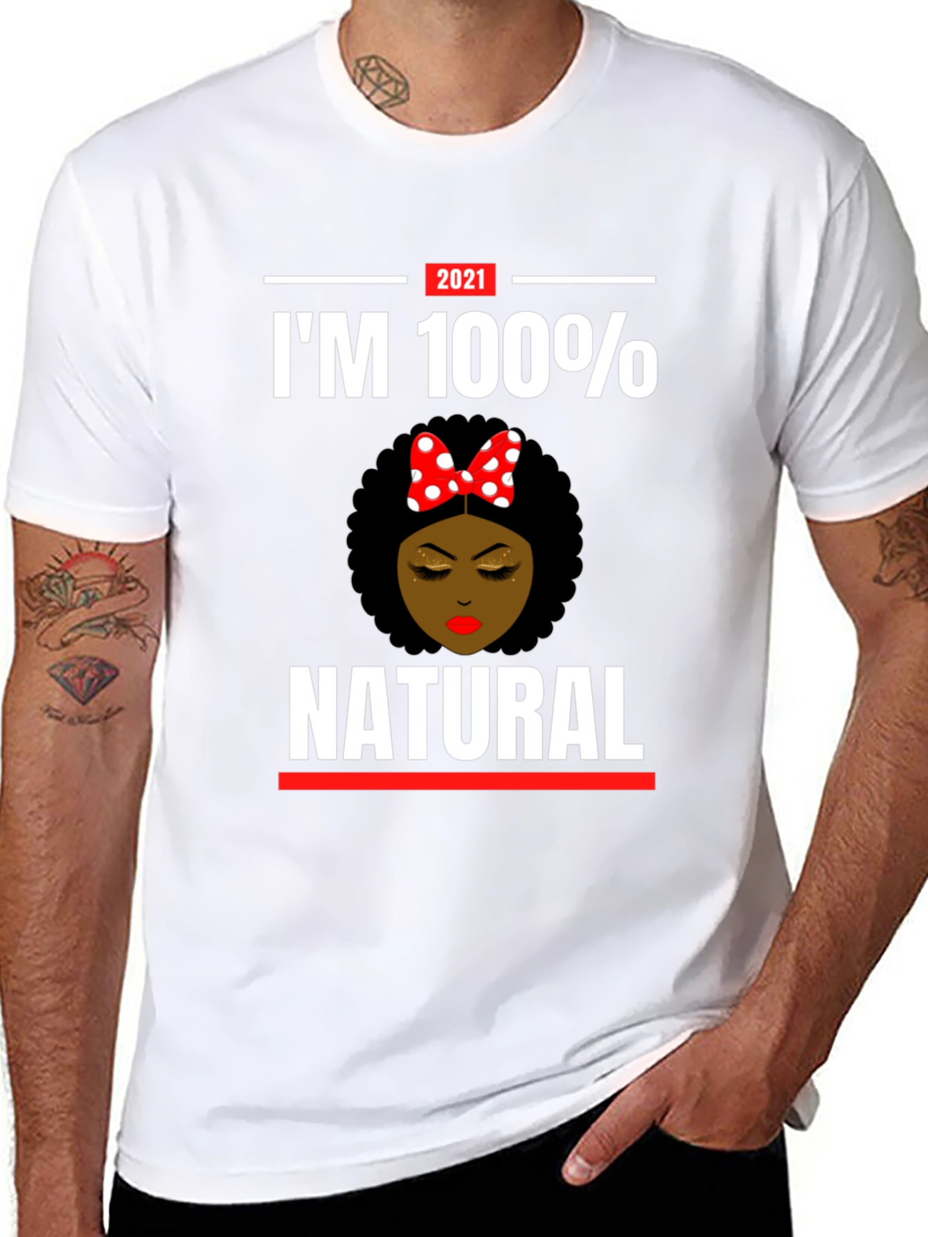 Black I'm 100% Natural T-Shirt, Black Cotton Tee view 8