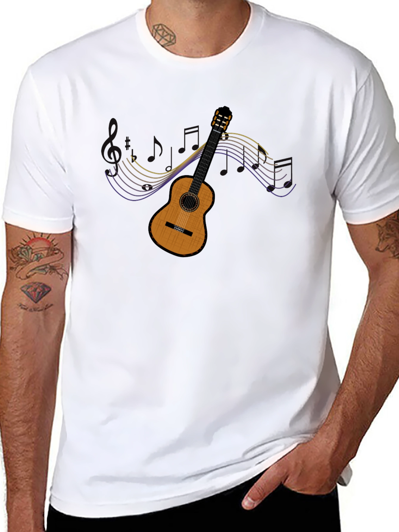 Black Guitar Music T-Shirt - Classic Style view 8