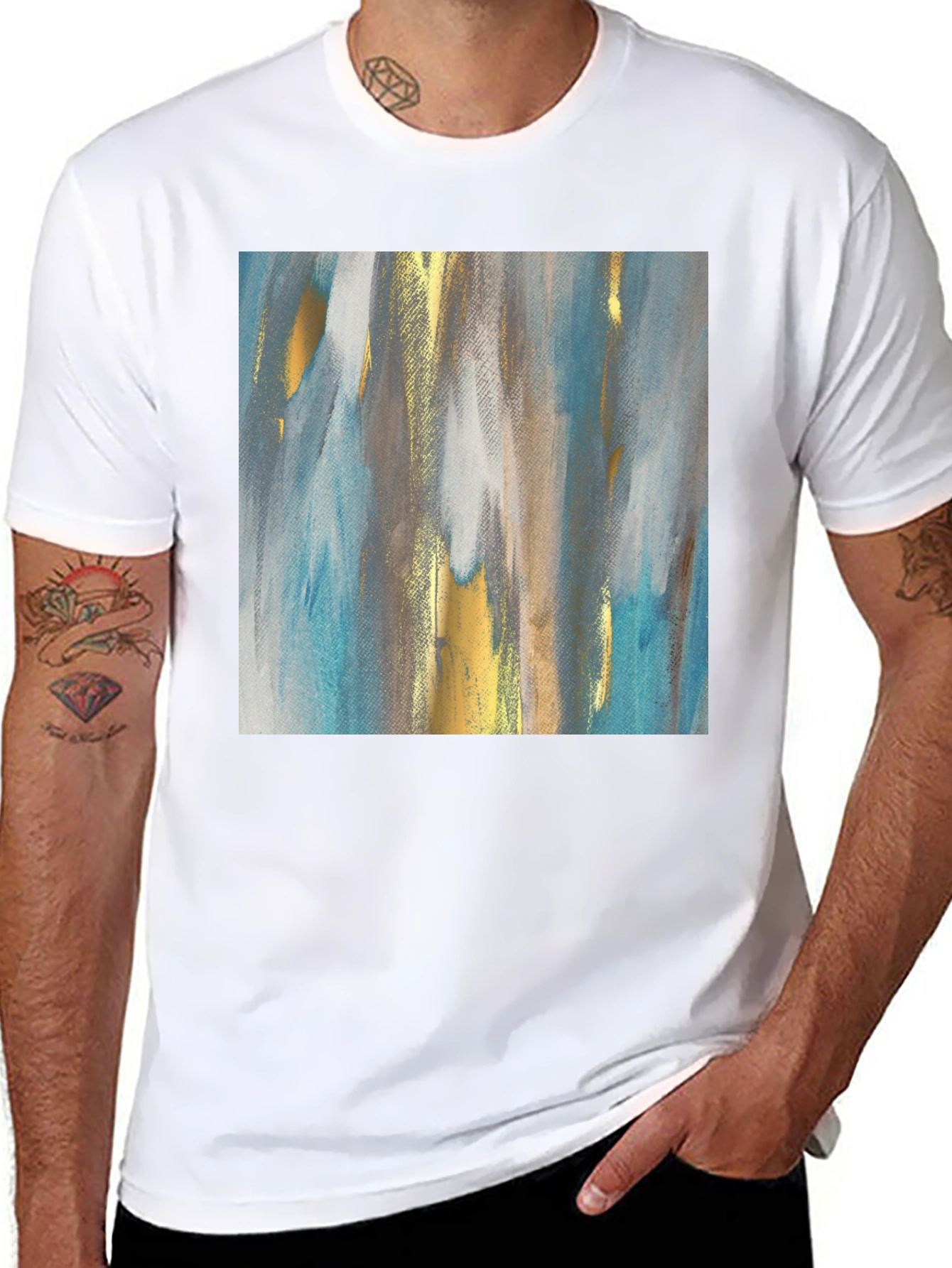 Black Abstract Art Tee - Modern Design Crew Neck T-Shirt view 8